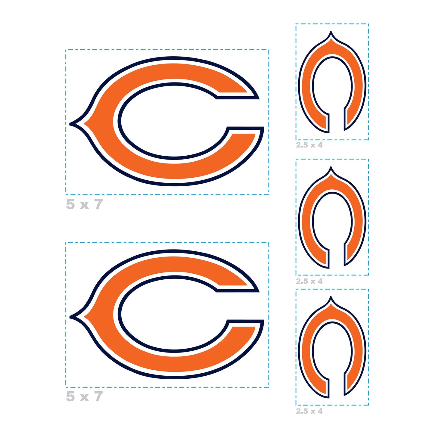 Chicago Bears - 5 Logo Minis (Mixed Sizes) - Official NFL - Reusable Vinyl Decals