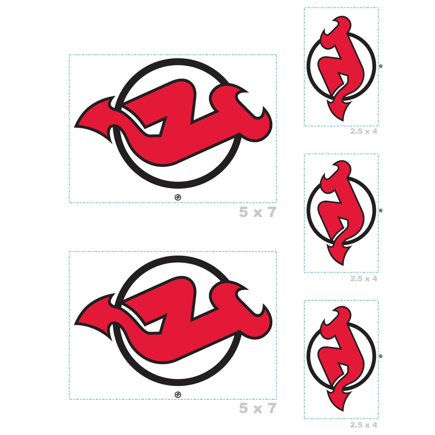 New Jersey Devils - 5 Logo Minis (Mixed Sizes) - Official NHL - Reusable Vinyl Decals