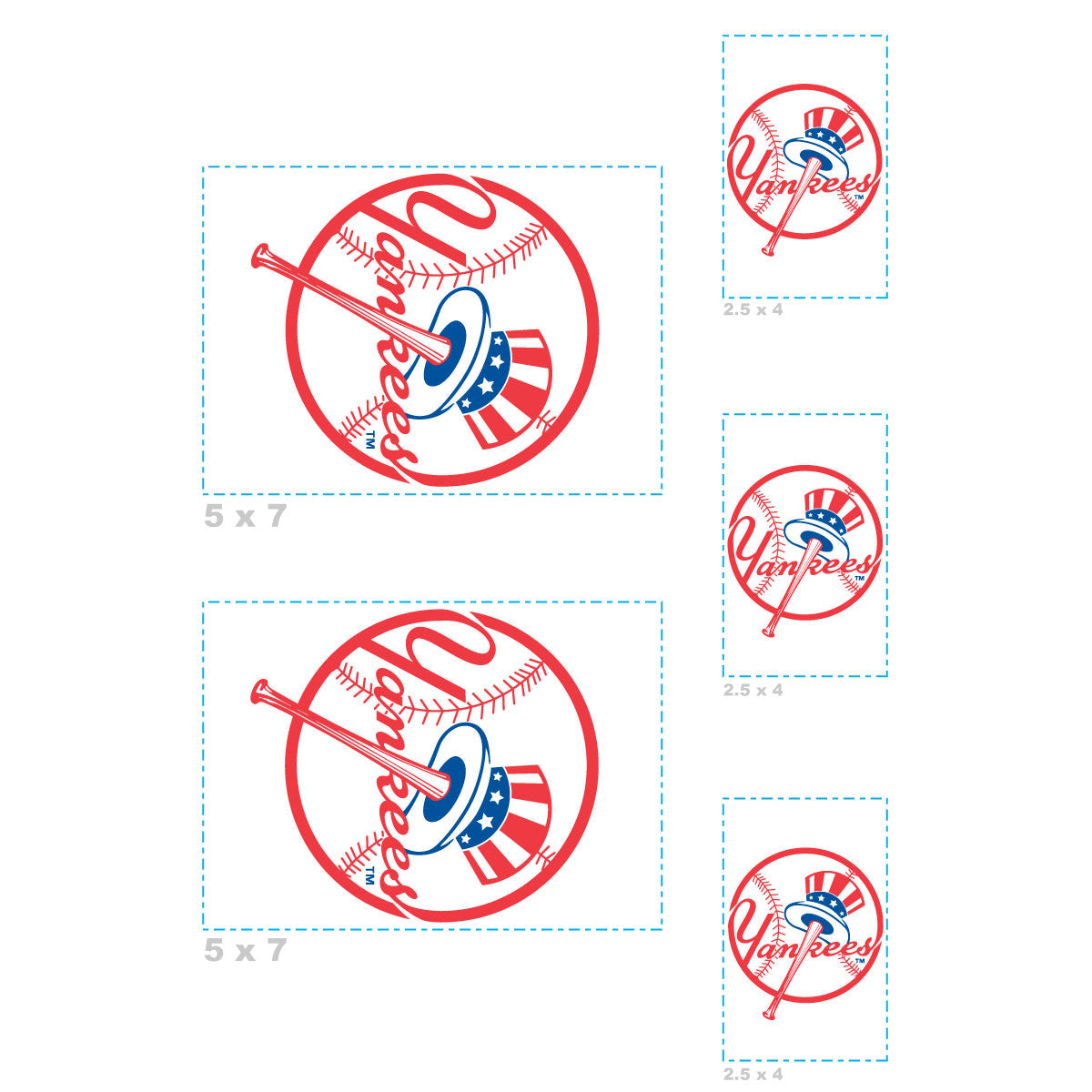 New York Yankees - 5 Logo Minis (Mixed Sizes) - Official MLB - Reusable Vinyl Decals