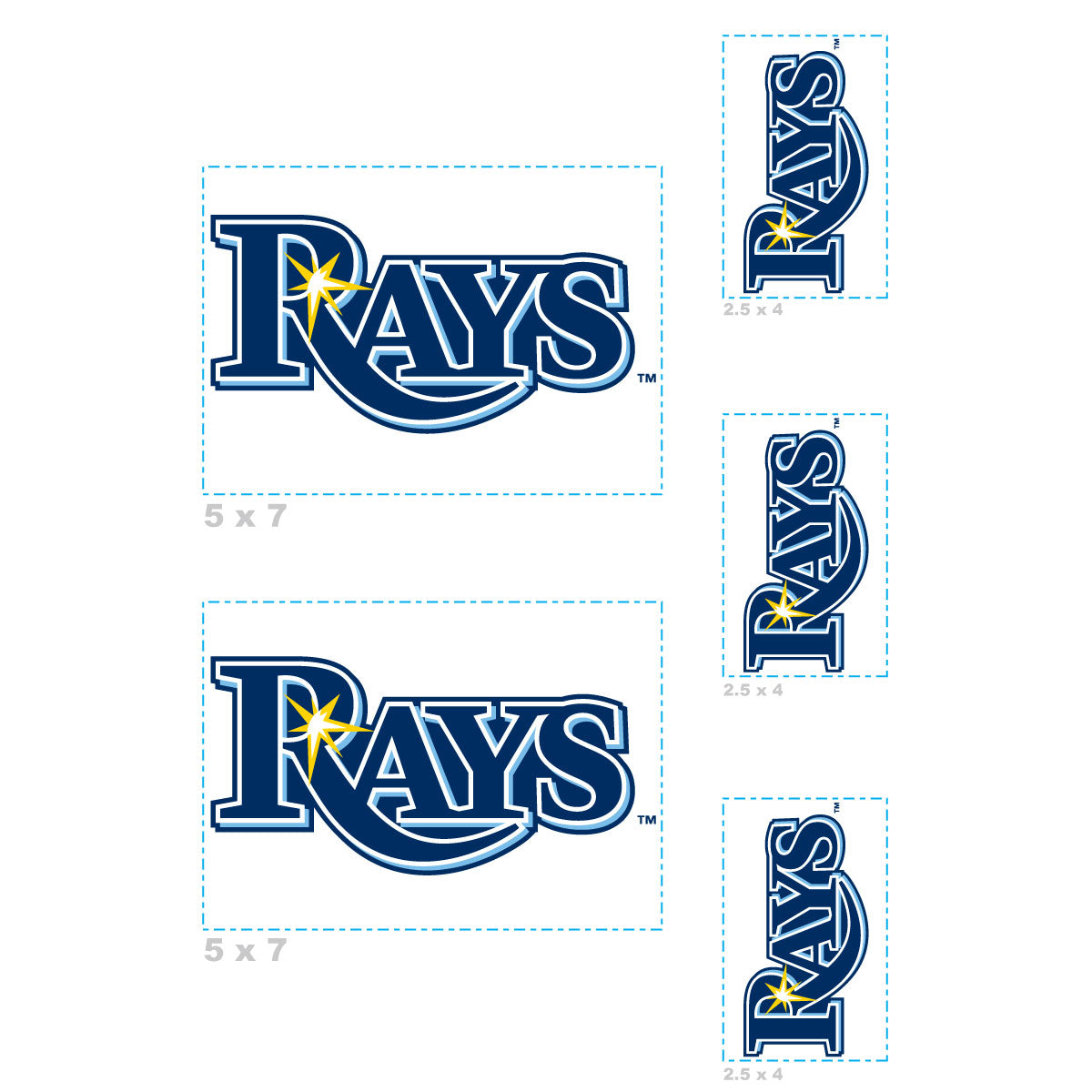 Tampa Bay Rays - 5 Logo Minis (Mixed Sizes) - Official MLB - Reusable Vinyl Decals