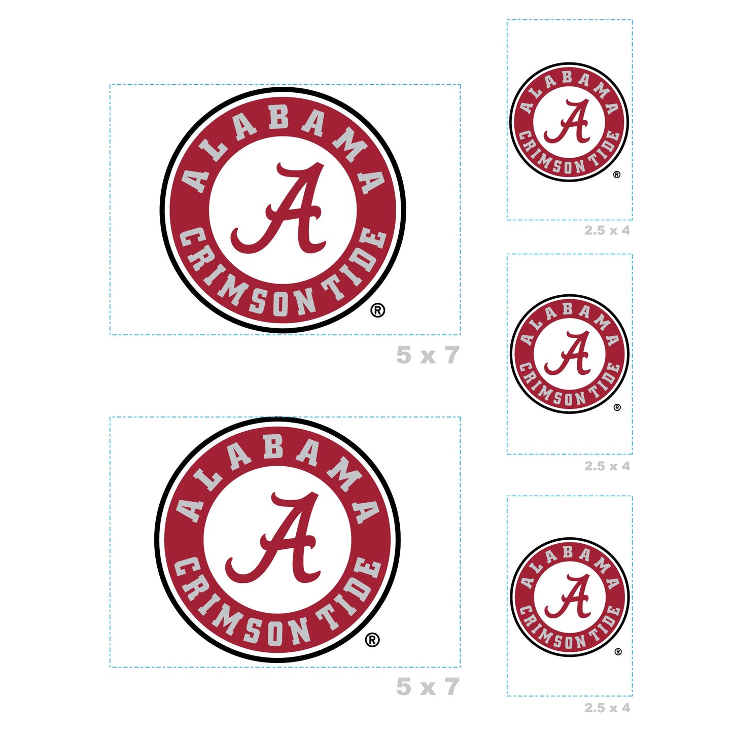 Alabama Crimson Tide - 5 Logo Minis (Mixed Sizes) - Official NCAA - Reusable Vinyl Decals