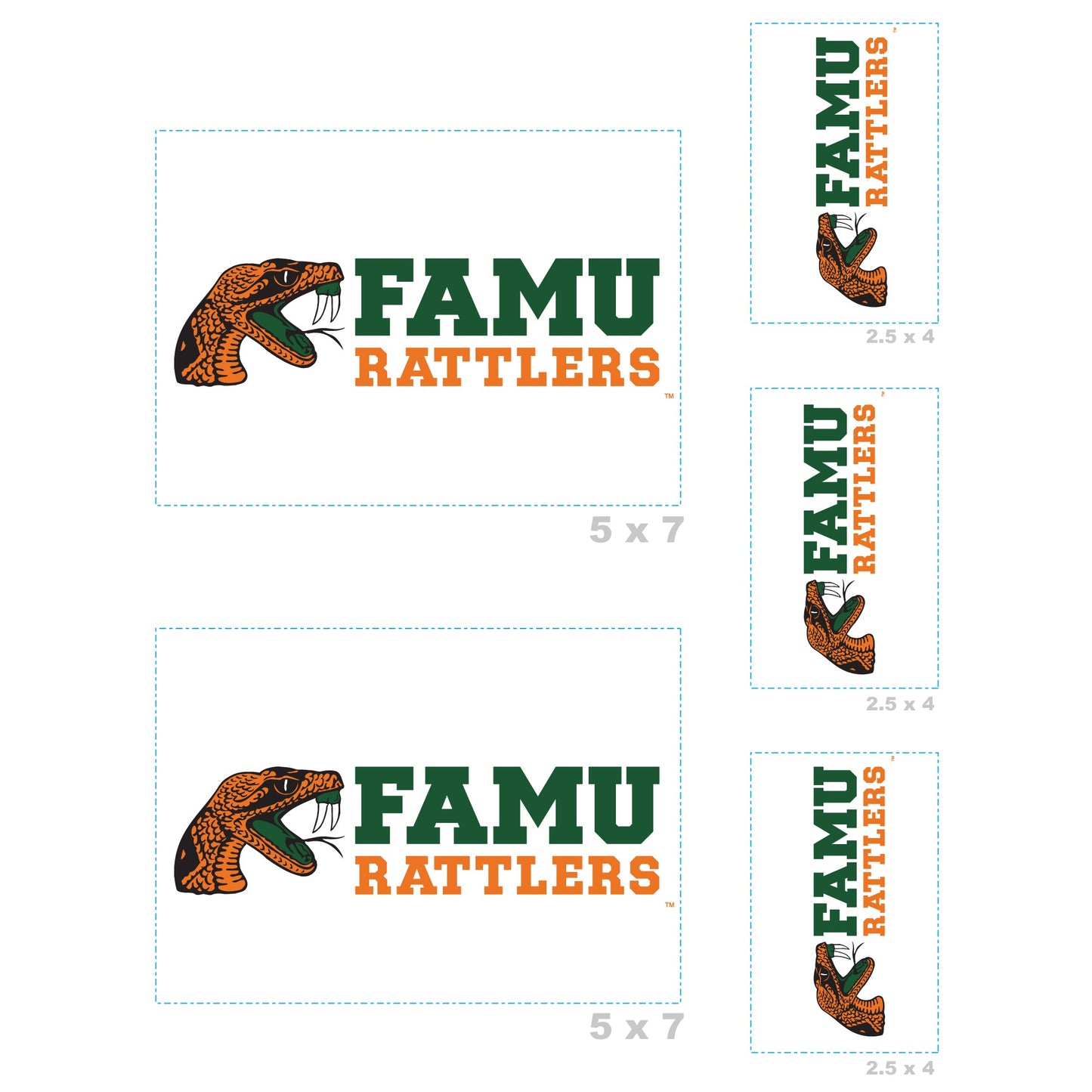 Florida A&M Rattlers - 5 Logo Minis (Mixed Sizes) - Official NCAA - Reusable Vinyl Decals