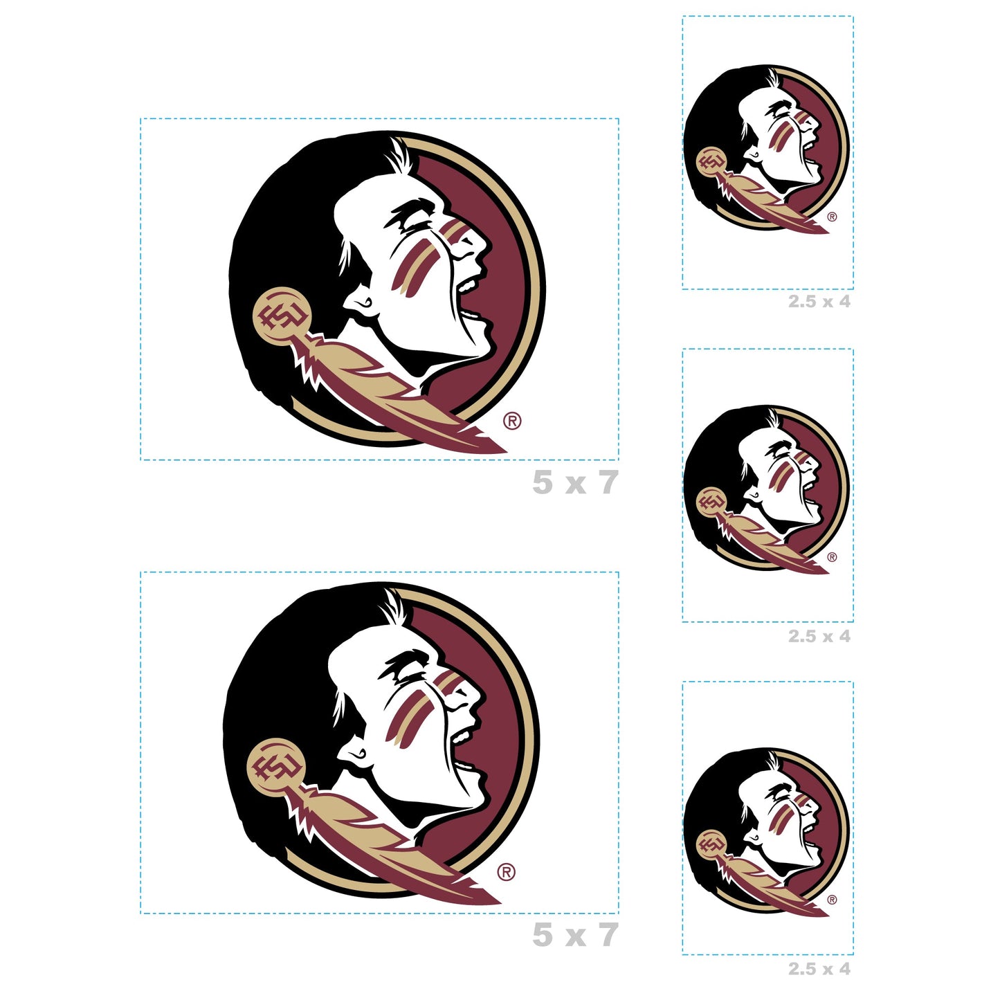 Florida State Seminoles - 5 Logo Minis (Mixed Sizes) - Official NCAA - Reusable Vinyl Decals