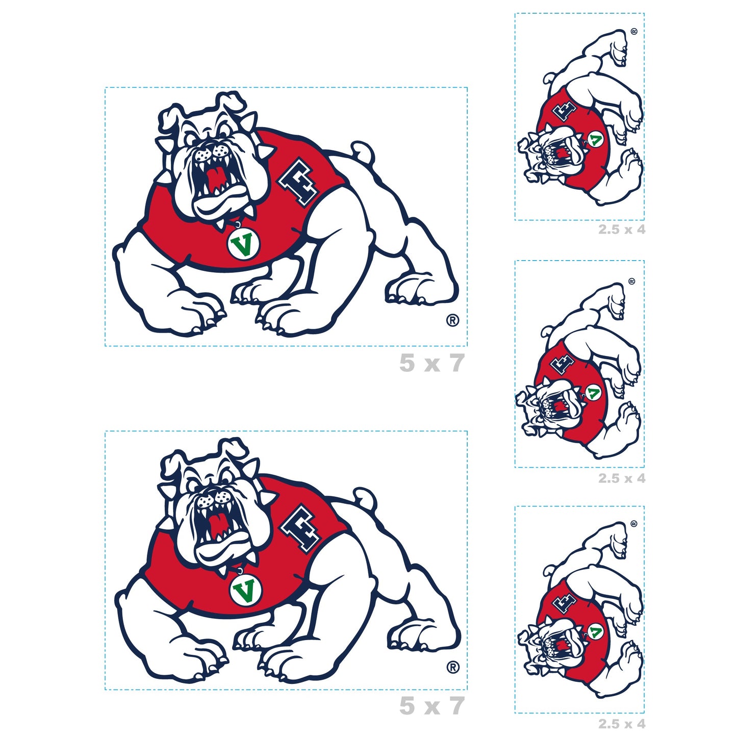 Fresno State Bulldogs - 5 Logo Minis (Mixed Sizes) - Official NCAA - Reusable Vinyl Decals