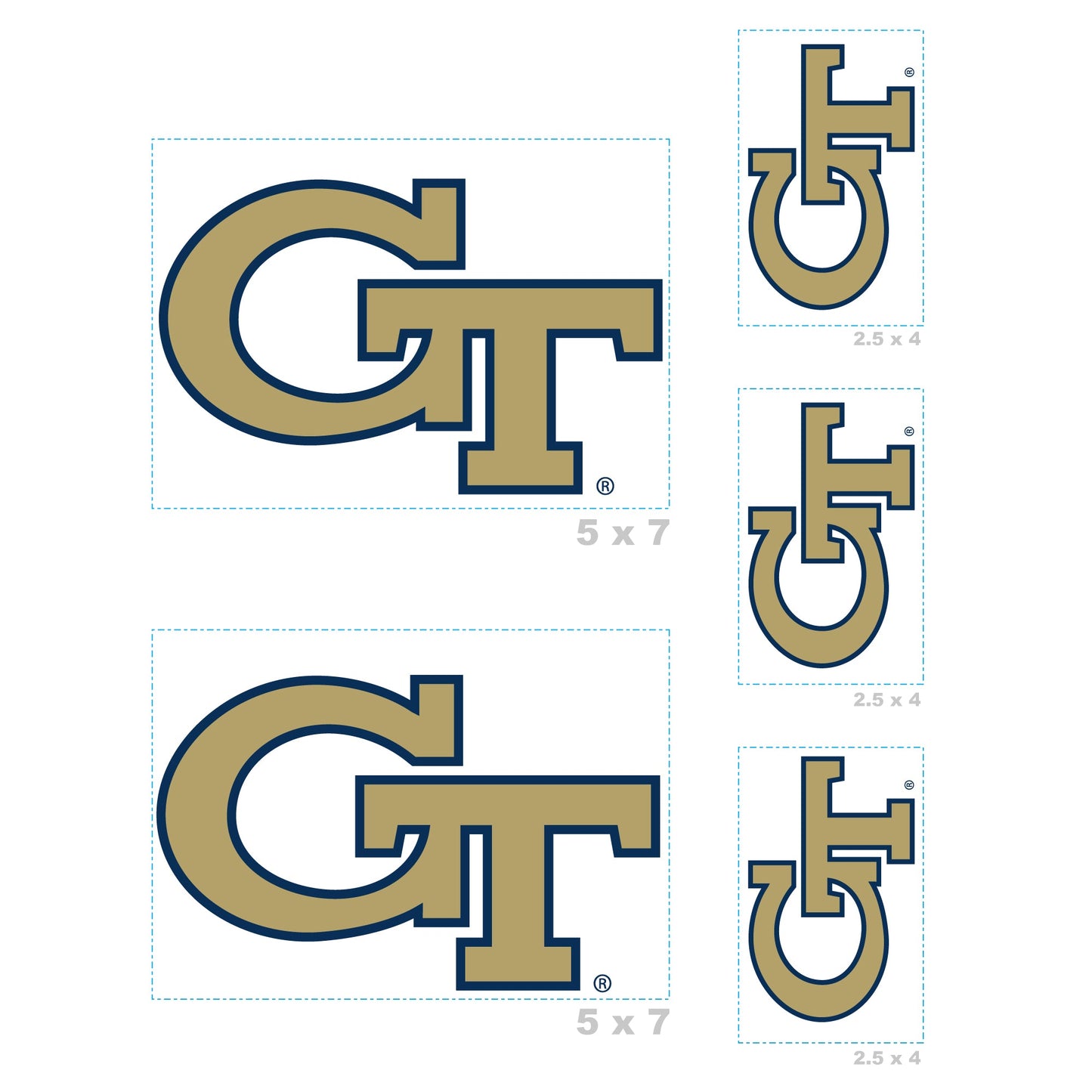 Georgia Tech Yellow Jackets - 5 Logo Minis (Mixed Sizes) - Official NCAA - Reusable Vinyl Decals