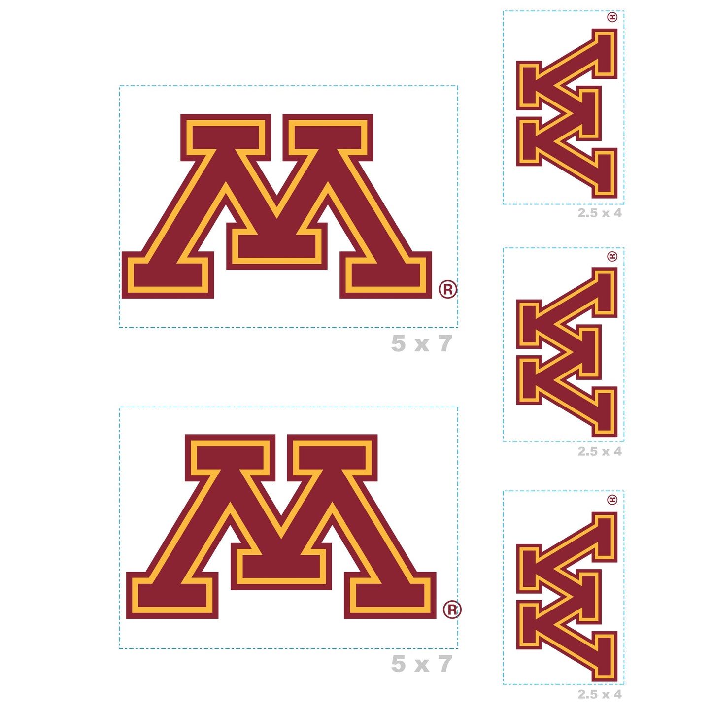 Minnesota Golden Gophers - 5 Logo Minis (Mixed Sizes) - Official NCAA - Reusable Vinyl Decals