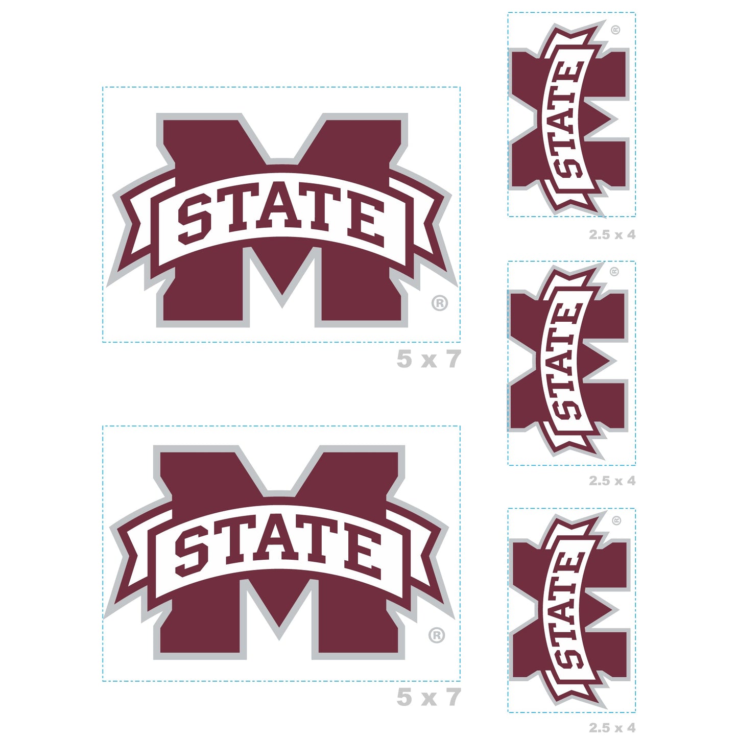 Mississippi State Bulldogs - 5 Logo Minis (Mixed Sizes) - Official NCAA - Reusable Vinyl Decals