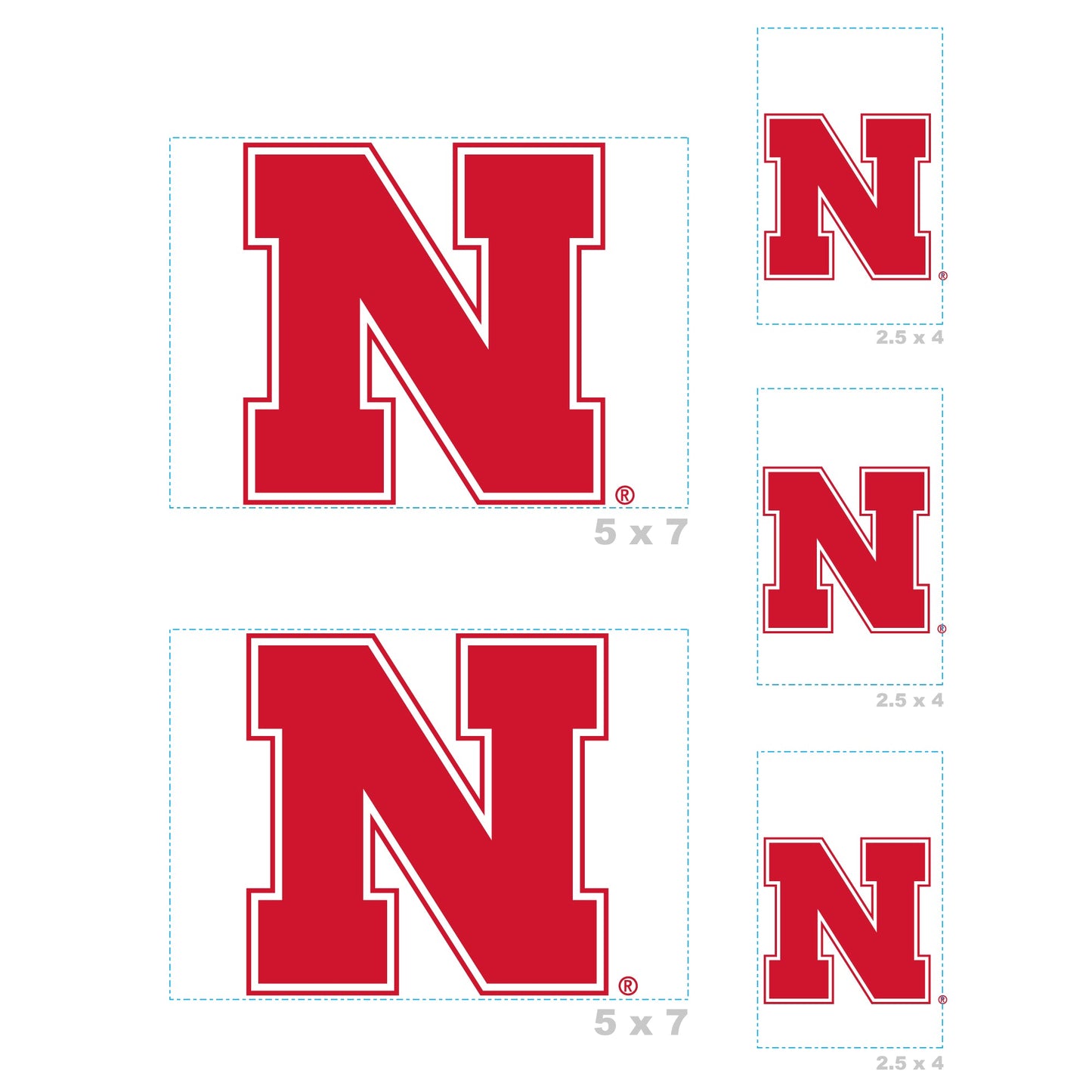 Nebraska Cornhuskers - 5 Logo Minis (Mixed Sizes) - Official NCAA - Reusable Vinyl Decals