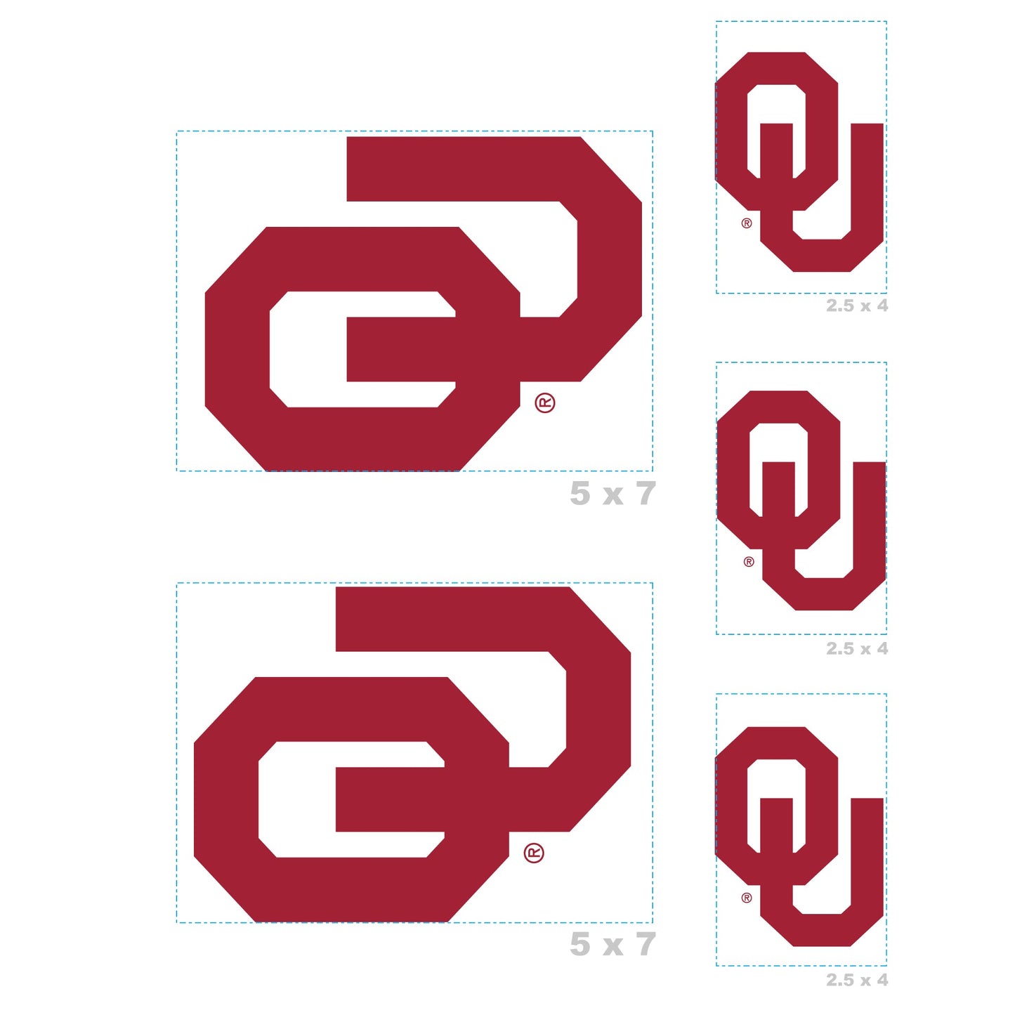 Oklahoma Sooners - 5 Logo Minis (Mixed Sizes) - Official NCAA - Reusable Vinyl Decals