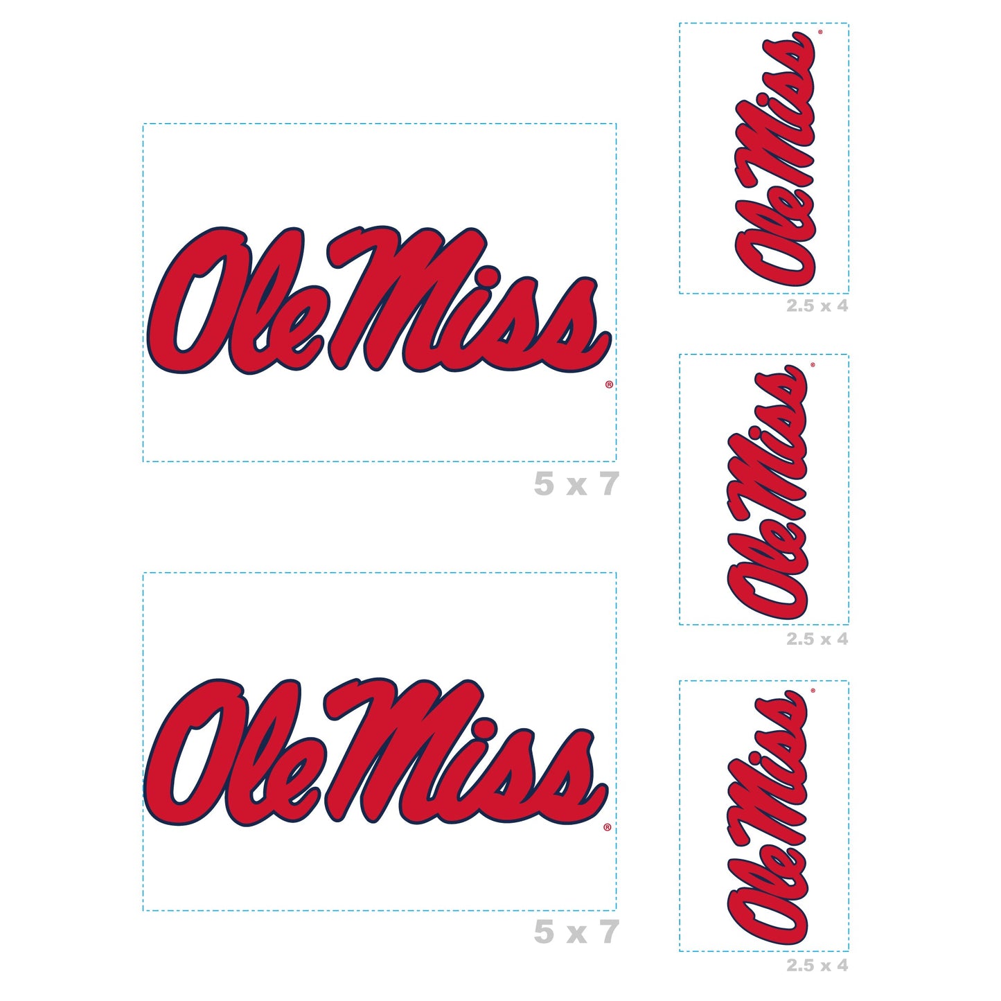 U of Mississippi: Ole Miss Rebels - 5 Logo Minis (Mixed Sizes) - Official NCAA - Reusable Vinyl Decals