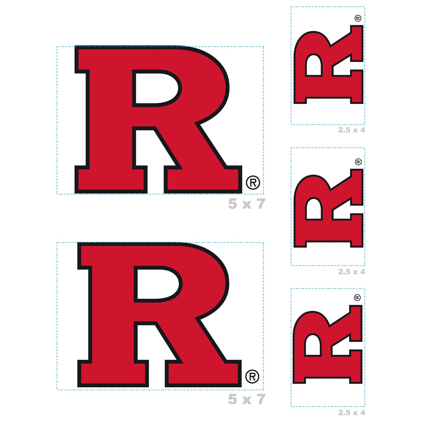 Rutgers Scarlet Knights - 5 Logo Minis (Mixed Sizes) - Official NCAA - Reusable Vinyl Decals