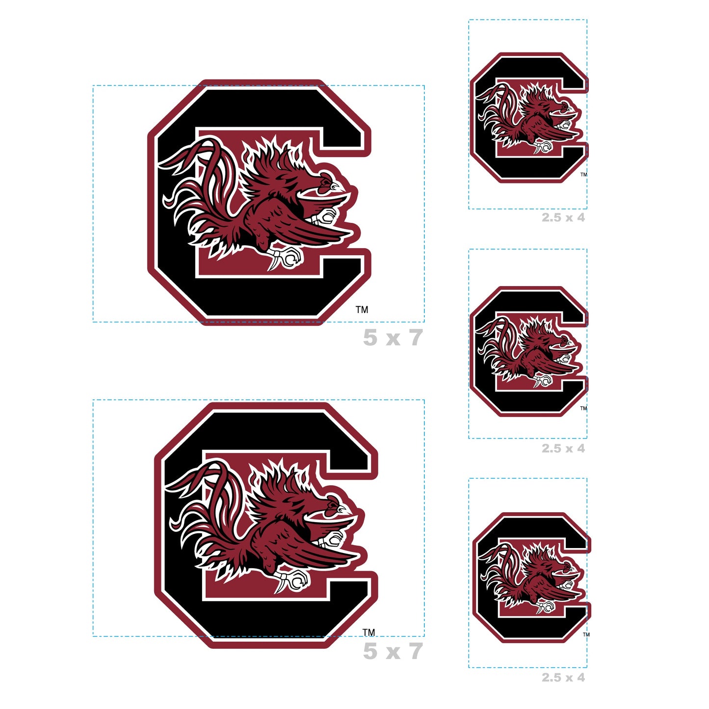 South Carolina Gamecocks - 5 Logo Minis (Mixed Sizes) - Official NCAA - Reusable Vinyl Decals