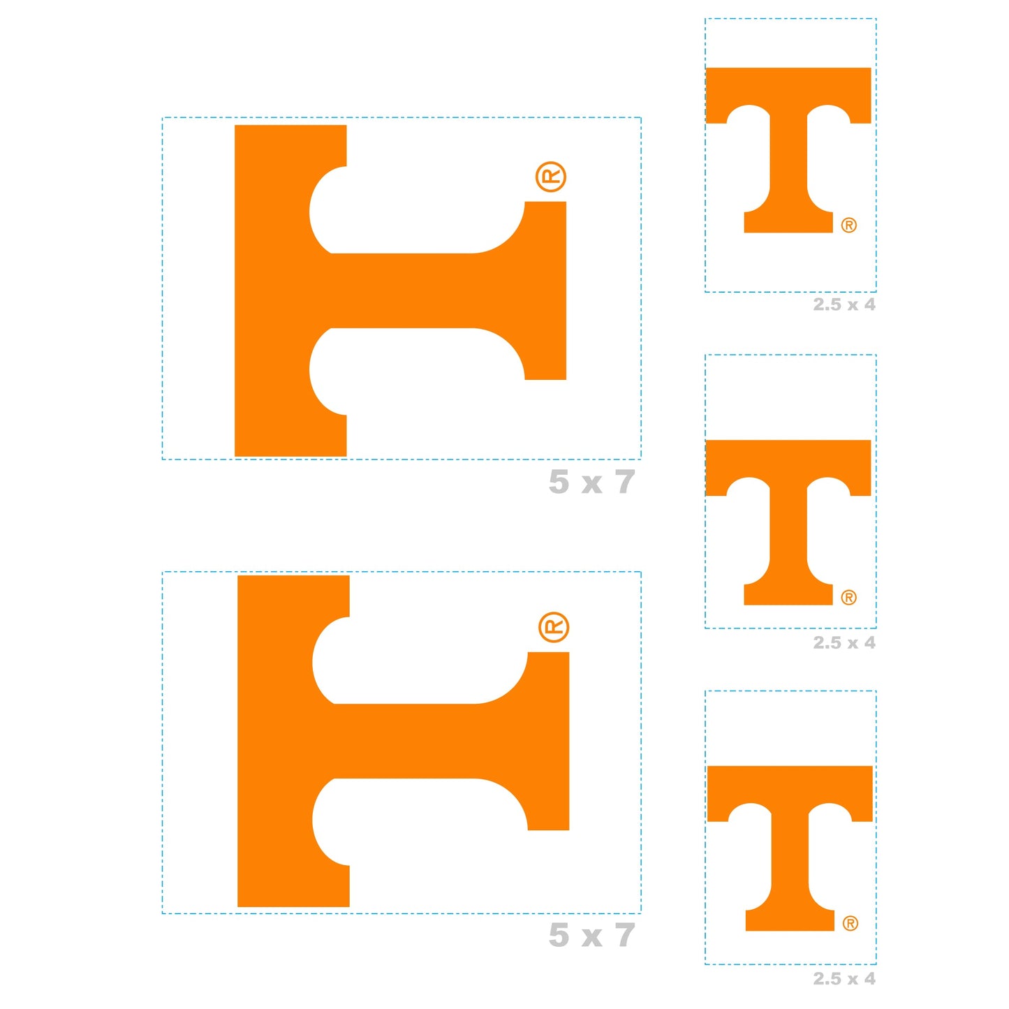 Tennessee Volunteers - 5 Logo Minis (Mixed Sizes) - Official NCAA - Reusable Vinyl Decals