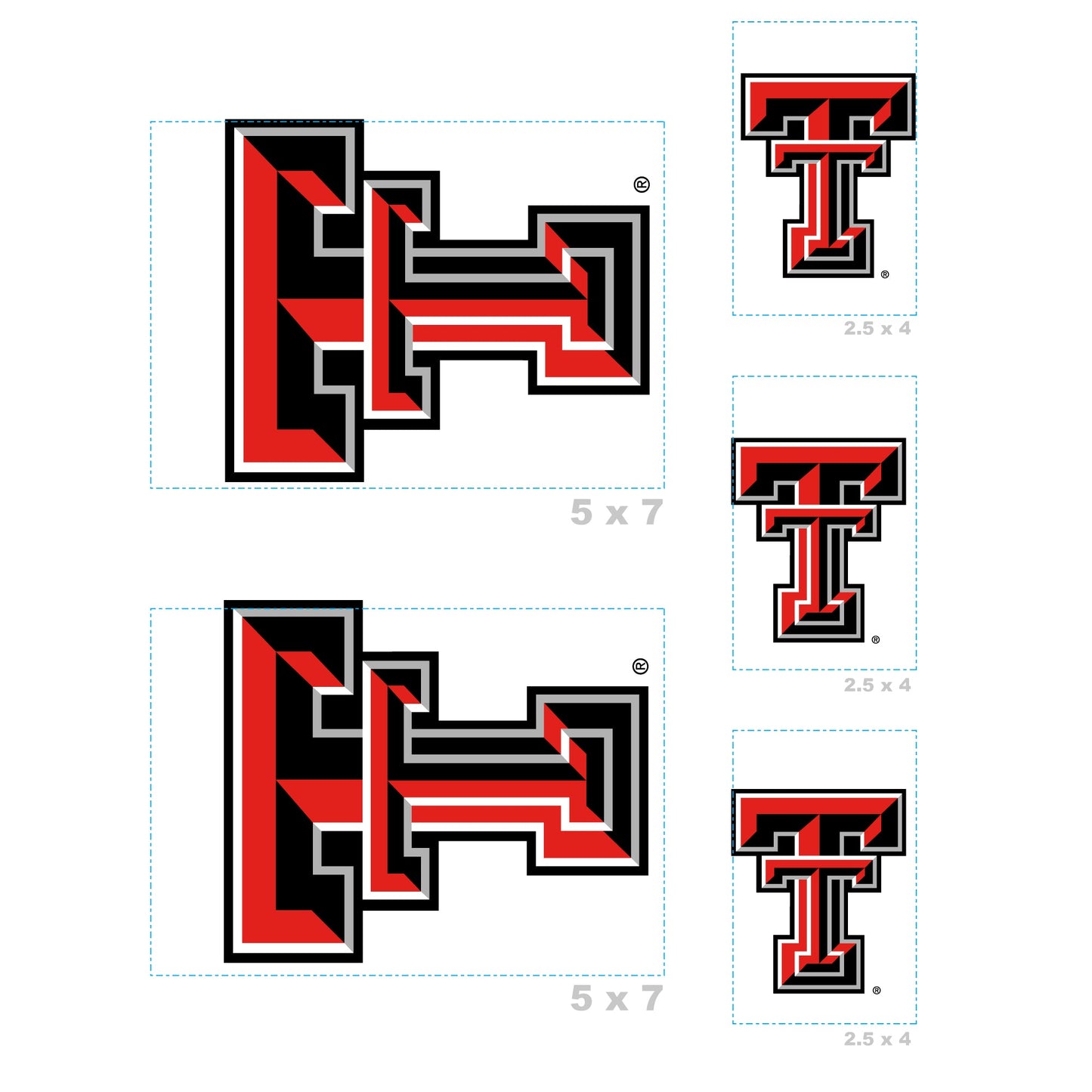Texas Tech Red Raiders - 5 Logo Minis (Mixed Sizes) - Official NCAA - Reusable Vinyl Decals
