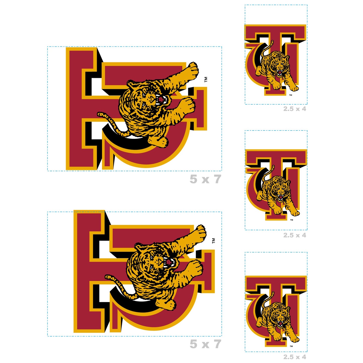Tuskegee Golden Tigers - 5 Logo Minis (Mixed Sizes) - Official NCAA - Reusable Vinyl Decals