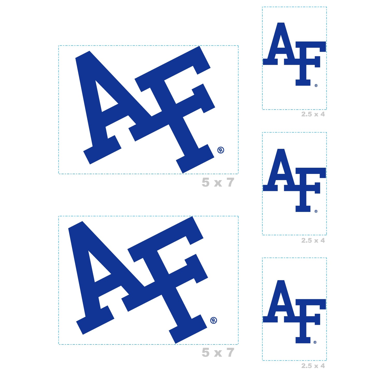 US Air Force Academy Falcons - 5 Logo Minis (Mixed Sizes) - Official NCAA - Reusable Vinyl Decals