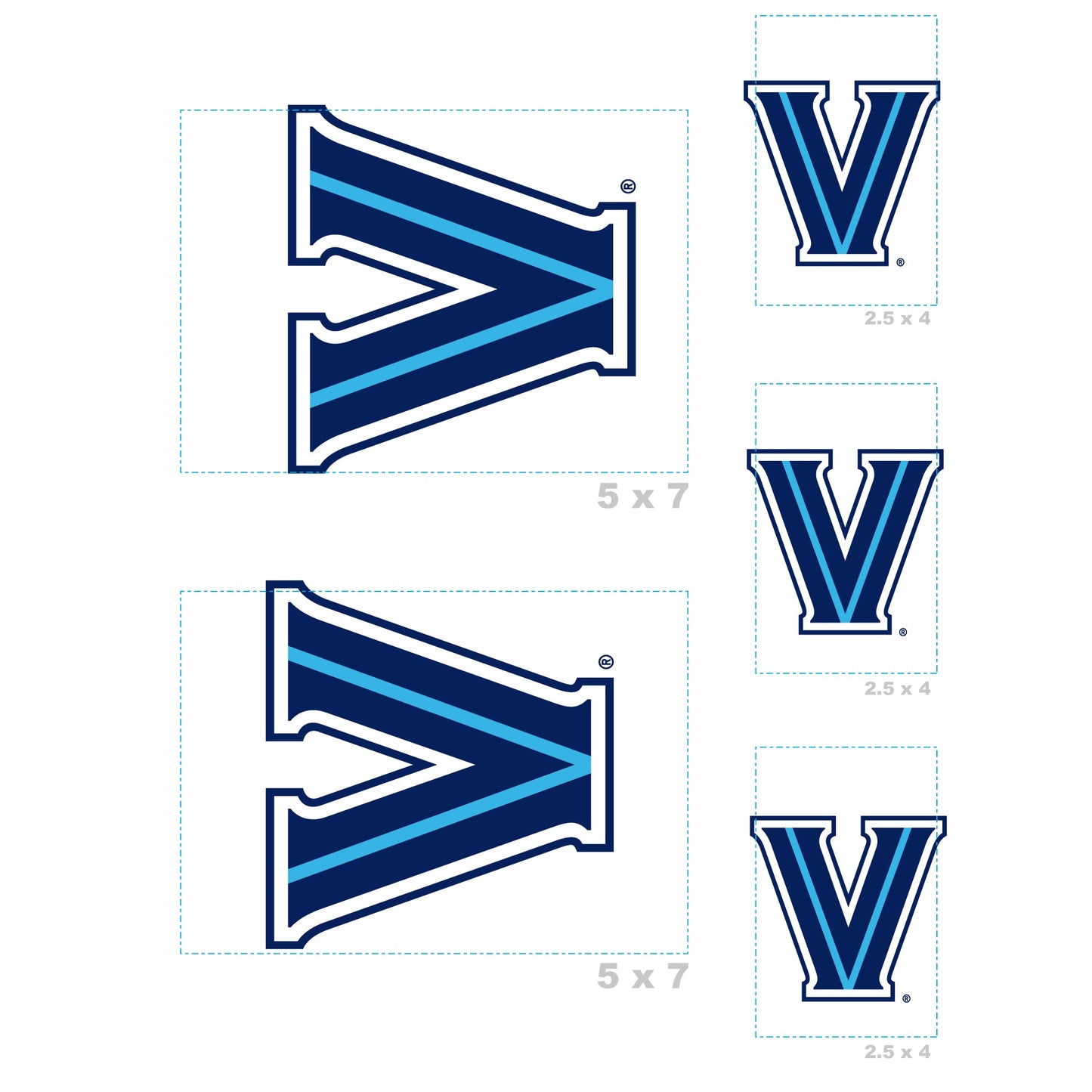 Villanova Wildcats - 5 Logo Minis (Mixed Sizes) - Official NCAA - Reusable Vinyl Decals
