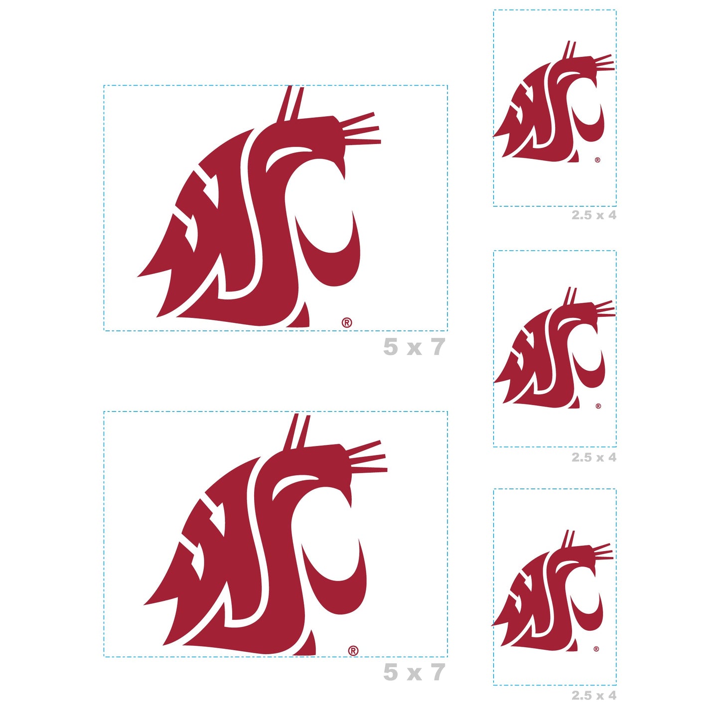 Washington State Cougars - 5 Logo Minis (Mixed Sizes) - Official NCAA - Reusable Vinyl Decals