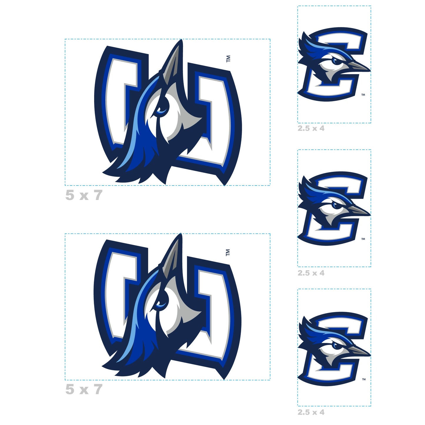 Creighton Bluejays - 5 Logo Minis (Mixed Sizes) - Official NCAA - Reusable Vinyl Decals
