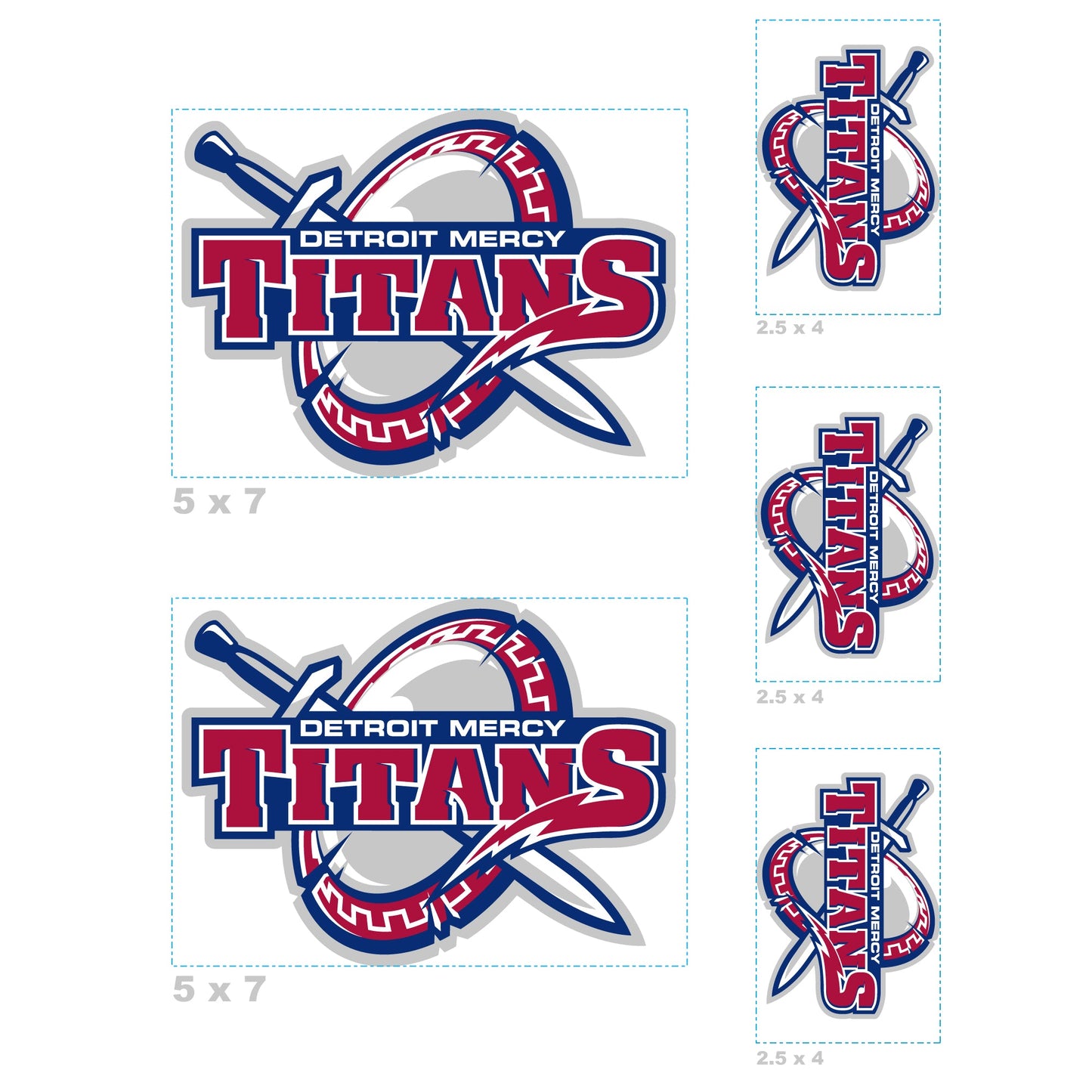 Detroit Mercy Titans - 5 Logo Minis (Mixed Sizes) - Official NCAA - Reusable Vinyl Decals