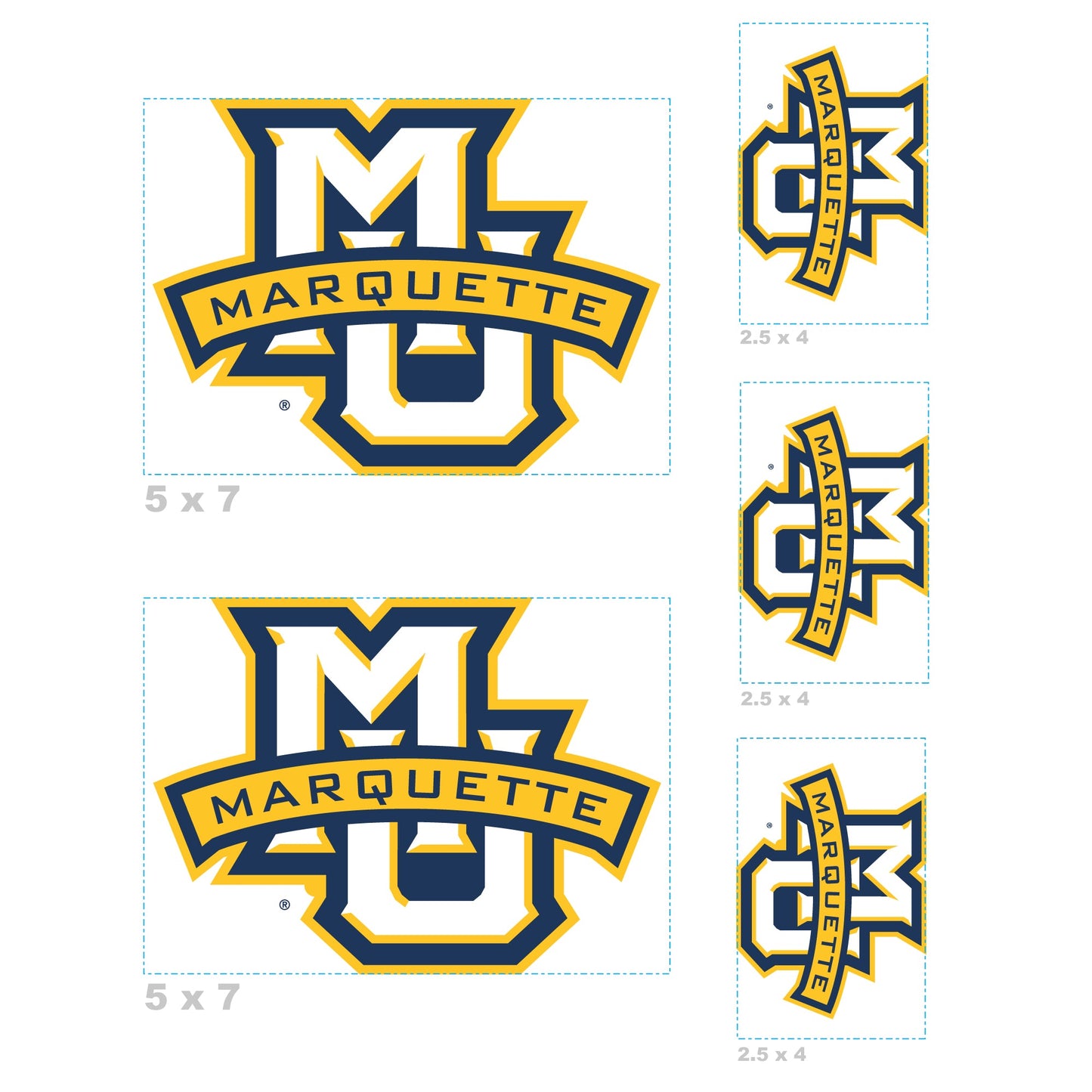 Marquette Golden Eagles - 5 Logo Minis (Mixed Sizes) - Official NCAA - Reusable Vinyl Decals