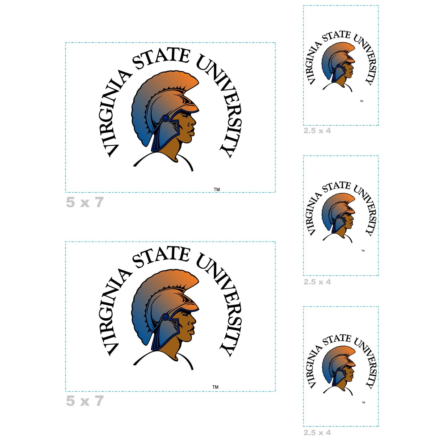 Virginia State Trojans - 5 Logo Minis (Mixed Sizes) - Official NCAA - Reusable Vinyl Decals