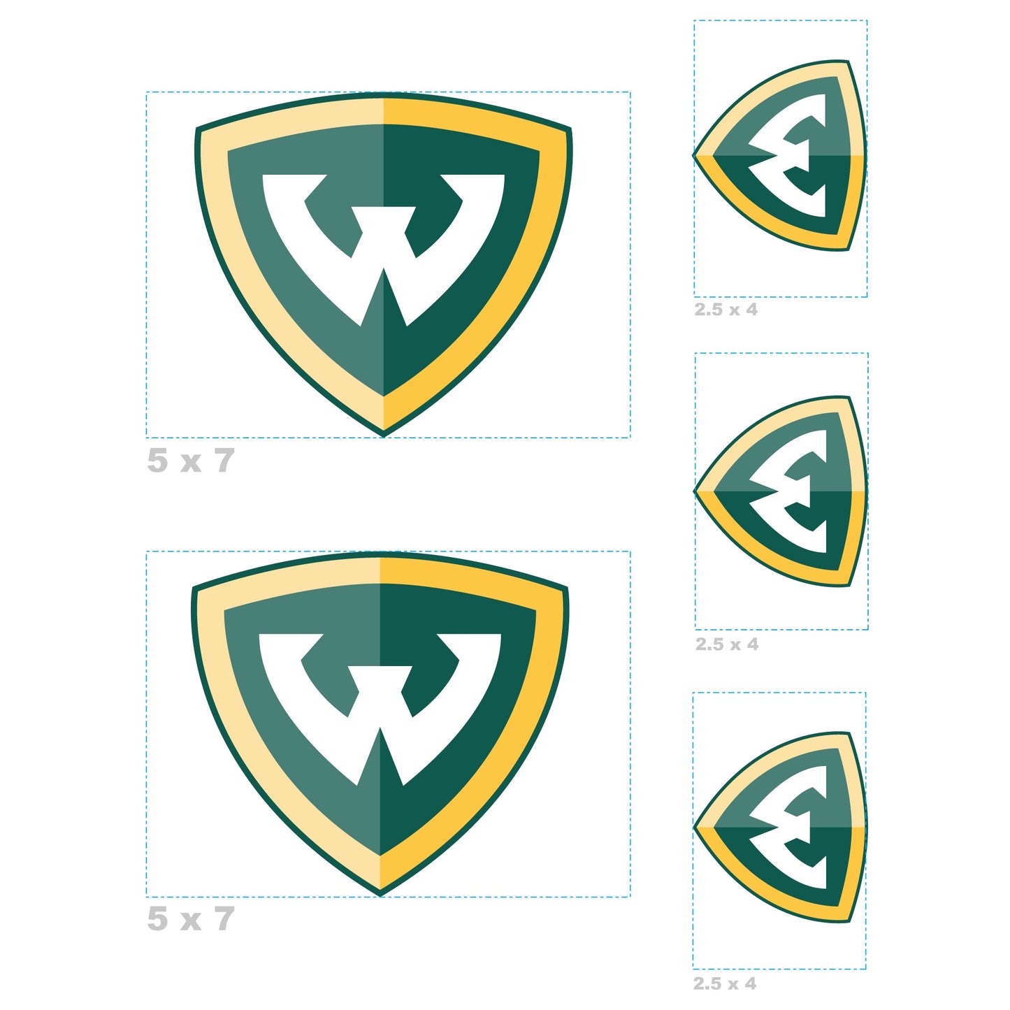 Wayne State Warriors - 5 Logo Minis (Mixed Sizes) - Official NCAA - Reusable Vinyl Decals
