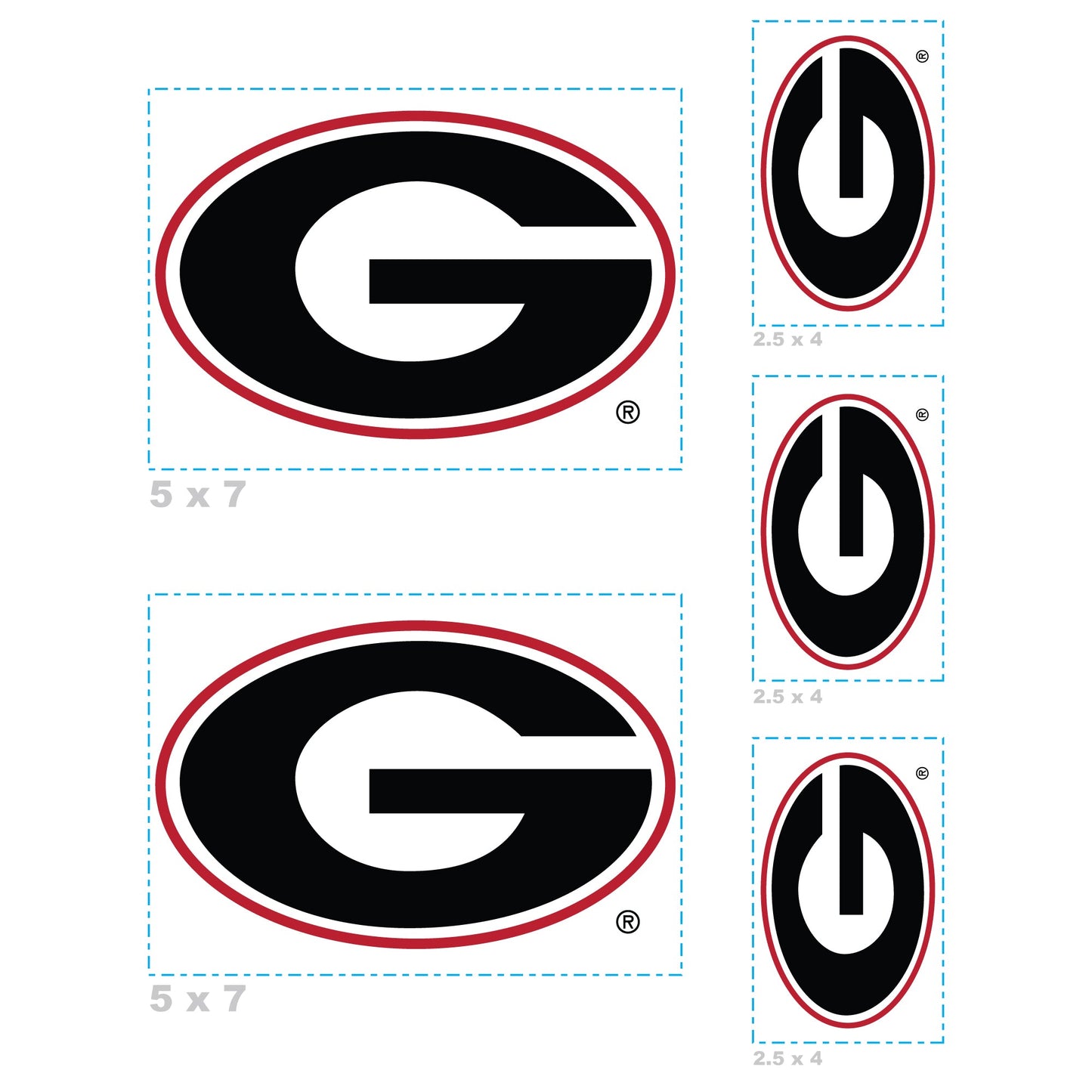 Georgia Bulldogs - 5 Logo Minis (Mixed Sizes) - Official NCAA - Reusable Vinyl Decals