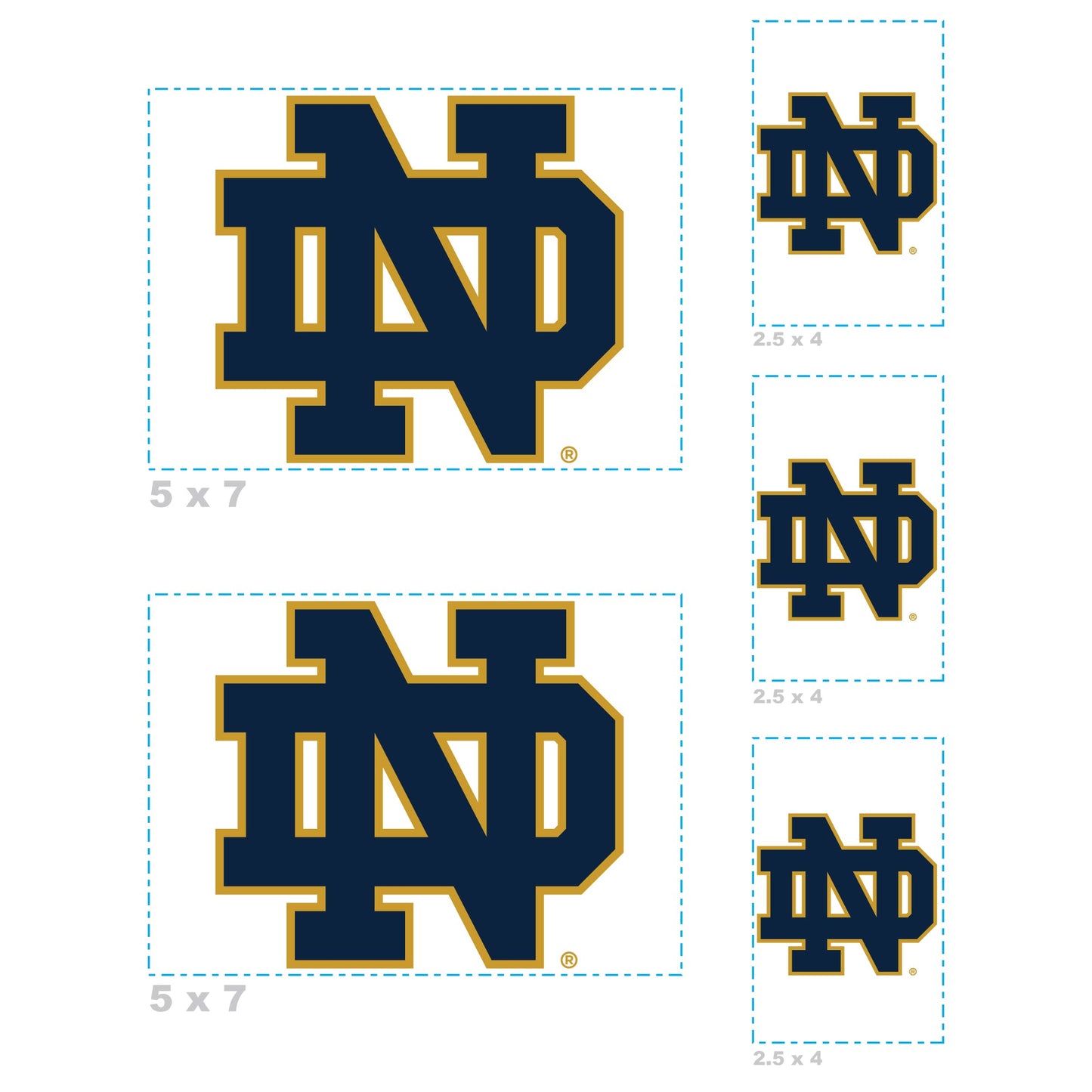 Notre Dame Fighting Irish - 5 Logo Minis (Mixed Sizes) - Official NCAA - Reusable Vinyl Decals
