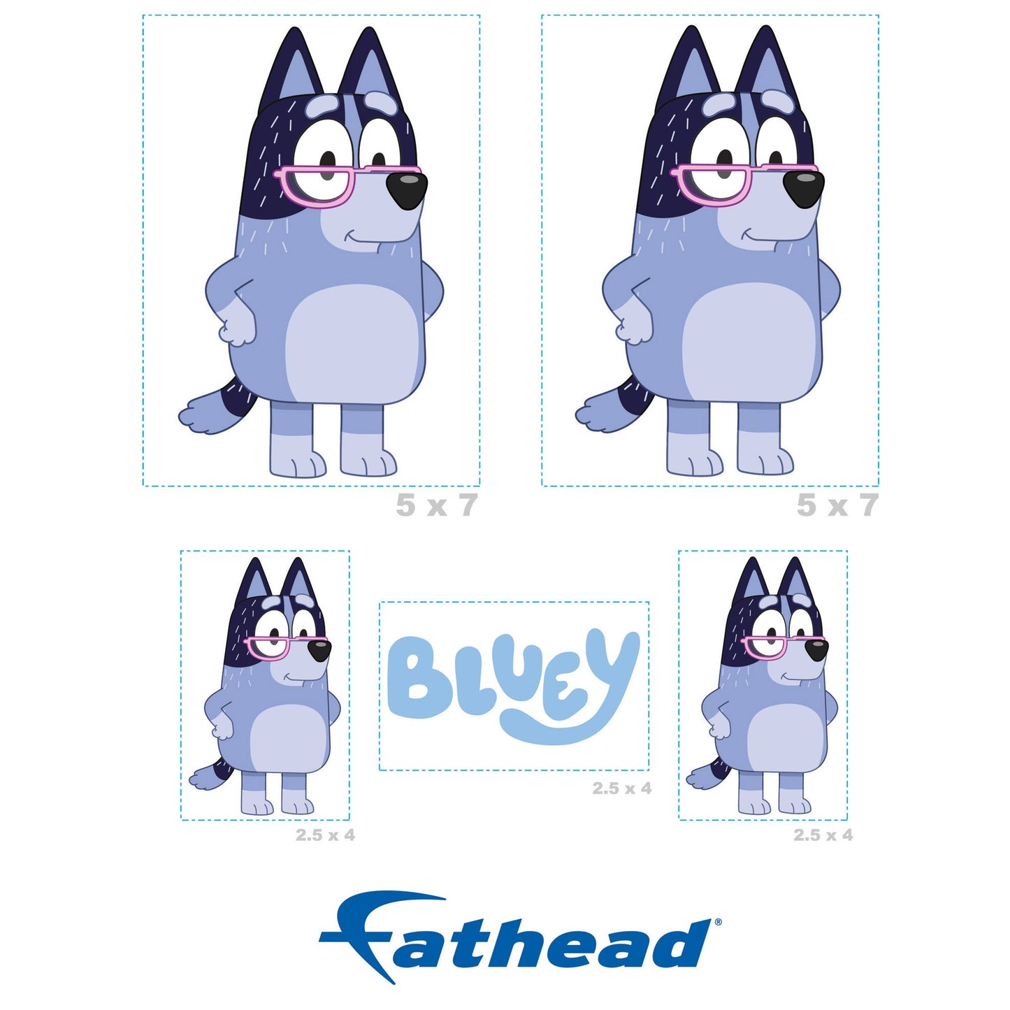 Bluey - 5 Character Minis (Mixed Sizes) - Official BBC - Nanna - Reusable Vinyl Decals