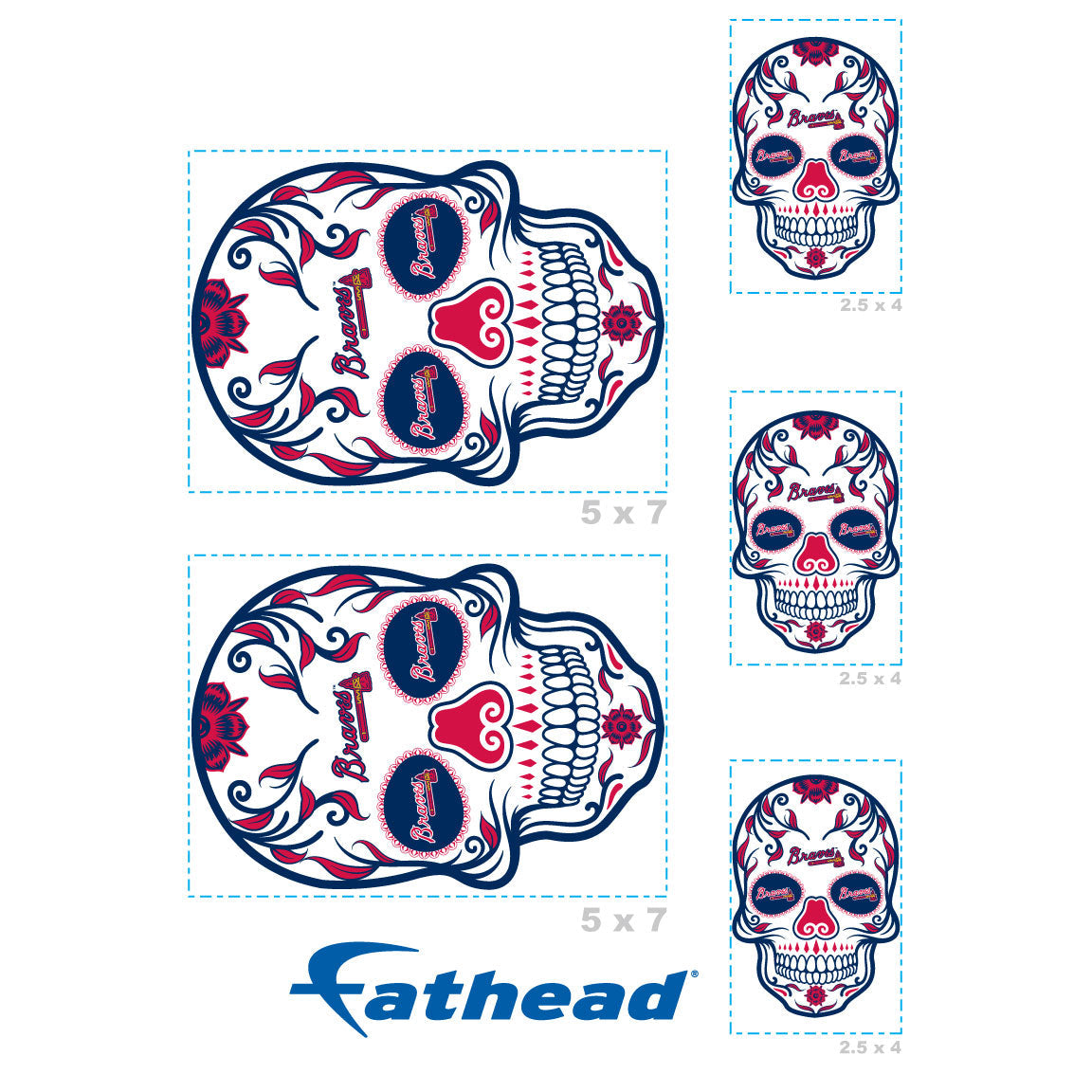 Atlanta Braves - 5 Sugar Skull Logo Minis (Mixed Sizes) - Official MLB - Reusable Vinyl Decals