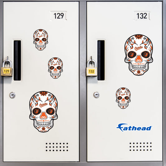 Baltimore Orioles - 5 Sugar Skull Logo Minis (Mixed Sizes) - Official MLB - Reusable Vinyl Decals