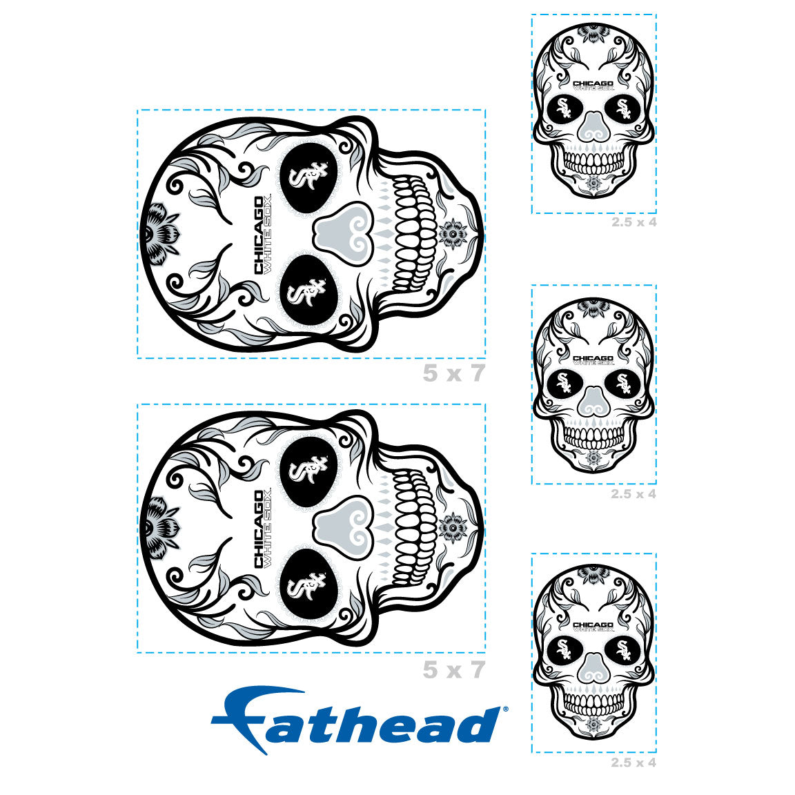 Chicago White Sox - 5 Sugar Skull Logo Minis (Mixed Sizes) - Official MLB - Reusable Vinyl Decals