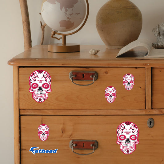 Cincinnati Reds - 5 Sugar Skull Logo Minis (Mixed Sizes) - Official MLB - Reusable Vinyl Decals