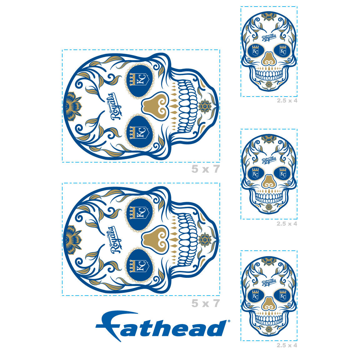 Kansas City Royals - 5 Sugar Skull Logo Minis (Mixed Sizes) - Official MLB - Reusable Vinyl Decals