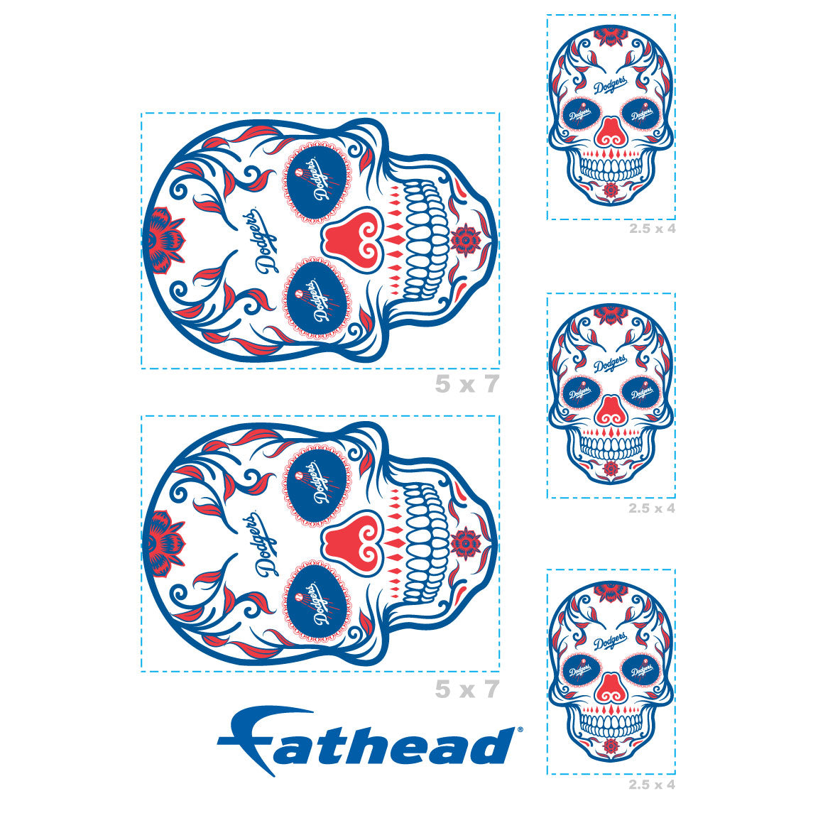 Los Angeles Dodgers - 5 Sugar Skull Logo Minis (Mixed Sizes) - Official MLB - Reusable Vinyl Decals