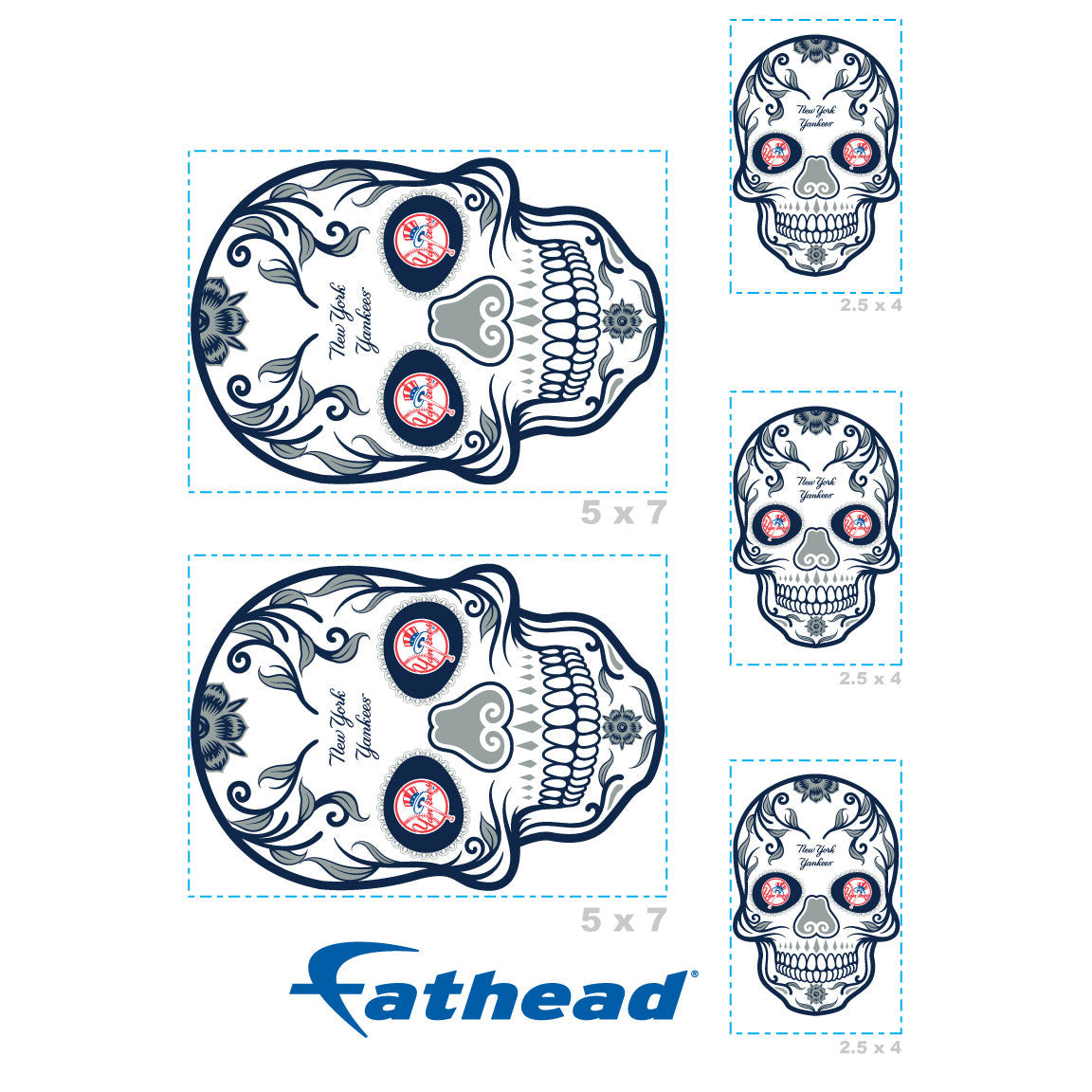 New York Yankees - 5 Sugar Skull Logo Minis (Mixed Sizes) - Official MLB - Reusable Vinyl Decals