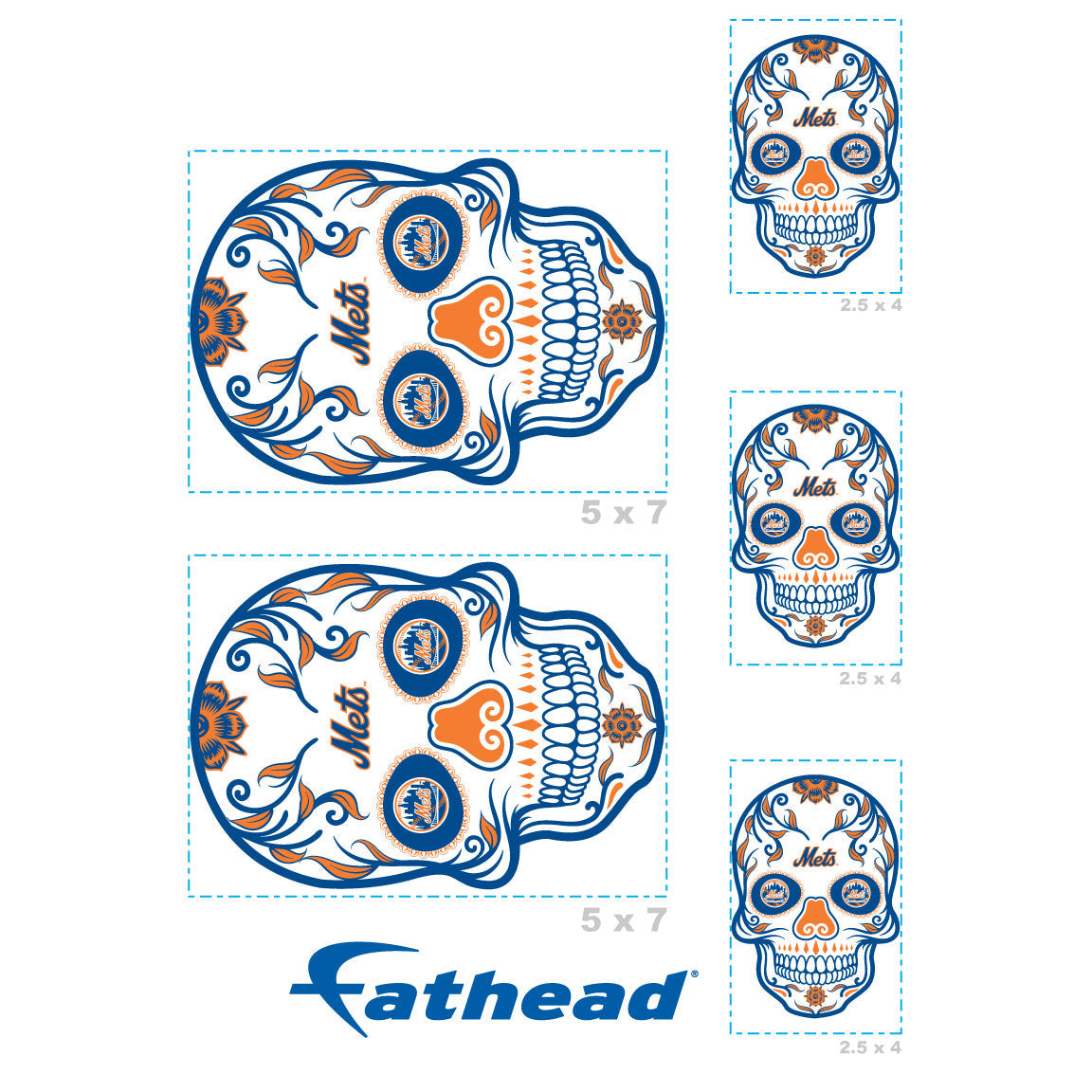 New York Mets - 5 Sugar Skull Logo Minis (Mixed Sizes) - Official MLB - Reusable Vinyl Decals