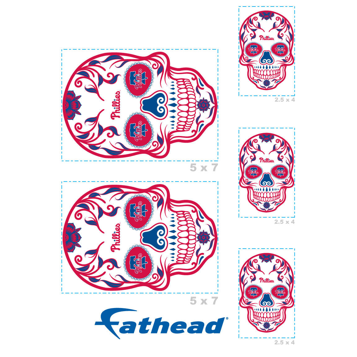 Philadelphia Phillies - 5 Sugar Skull Logo Minis (Mixed Sizes) - Official MLB - Reusable Vinyl Decals