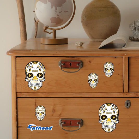 Pittsburgh Pirates - 5 Sugar Skull Logo Minis (Mixed Sizes) - Official MLB - Reusable Vinyl Decals