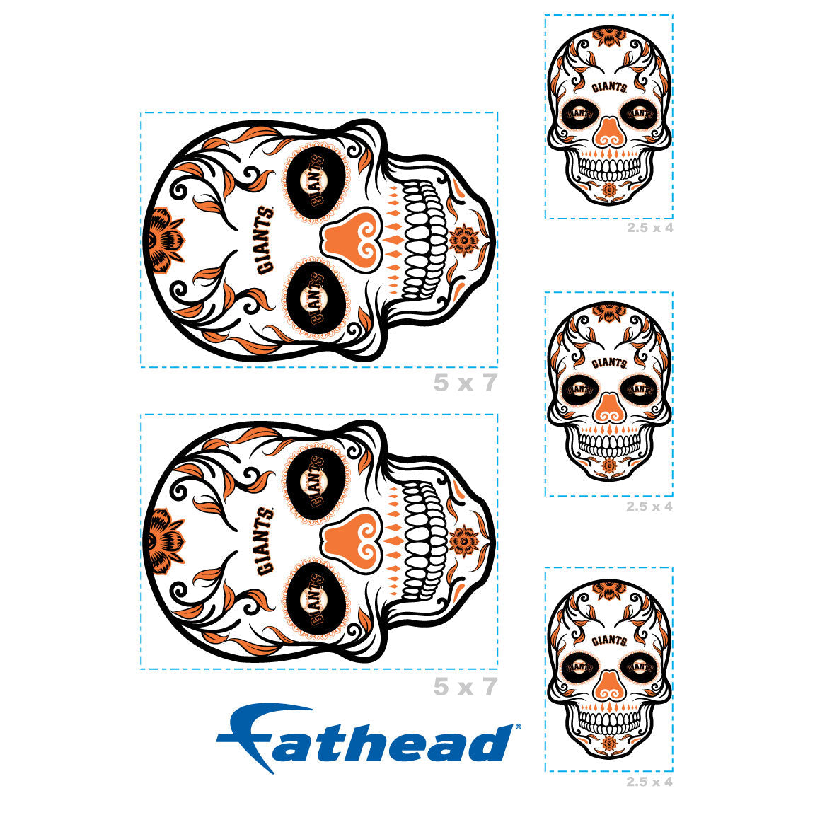 San Francisco Giants - 5 Sugar Skull Logo Minis (Mixed Sizes) - Official MLB - Reusable Vinyl Decals