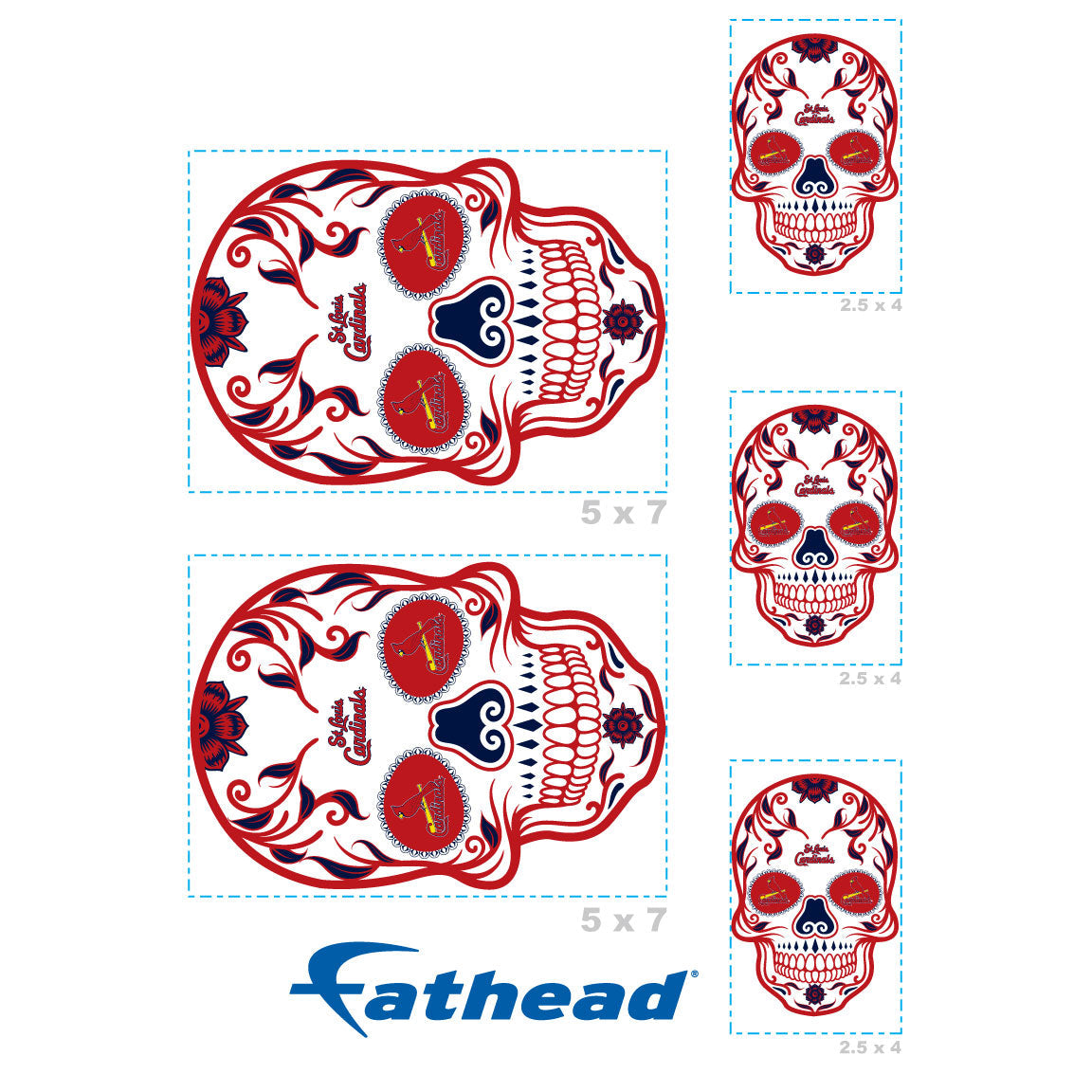 St. Louis Cardinals - 5 Sugar Skull Logo Minis (Mixed Sizes) - Official MLB - Reusable Vinyl Decals