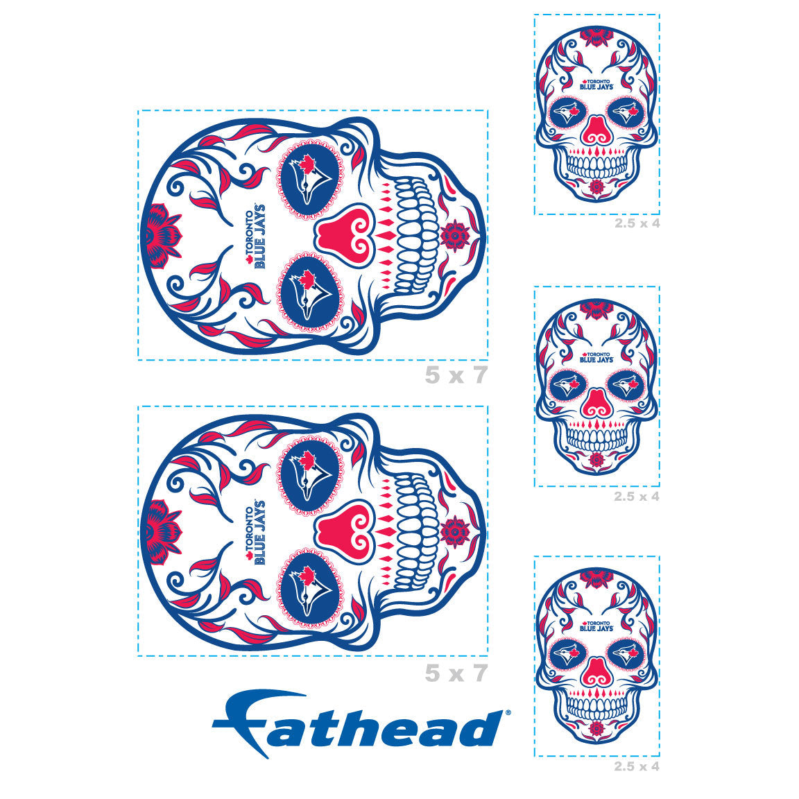 Toronto Blue Jays - 5 Sugar Skull Logo Minis (Mixed Sizes) - Official MLB - Reusable Vinyl Decals