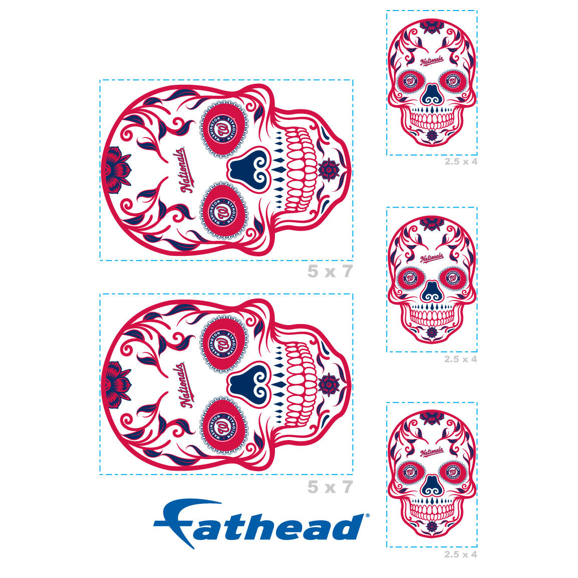 Washington Nationals - 5 Sugar Skull Logo Minis (Mixed Sizes) - Official MLB - Reusable Vinyl Decals