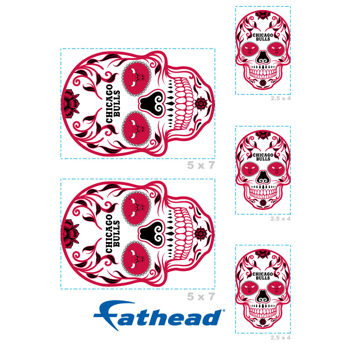 Chicago Bulls - 5 Sugar Skull Logo Minis (Mixed Sizes) - Official NBA - Reusable Vinyl Decals