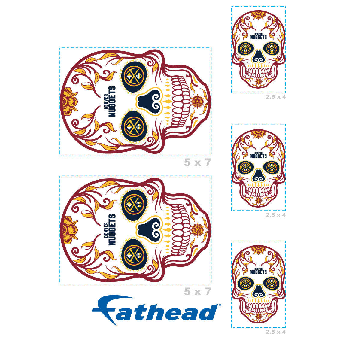 Denver Nuggets - 5 Sugar Skull Logo Minis (Mixed Sizes) - Official NBA - Reusable Vinyl Decals