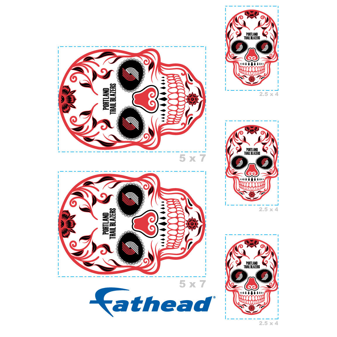 Portland Trail Blazers - 5 Sugar Skull Logo Minis (Mixed Sizes) - Official NBA - Reusable Vinyl Decals