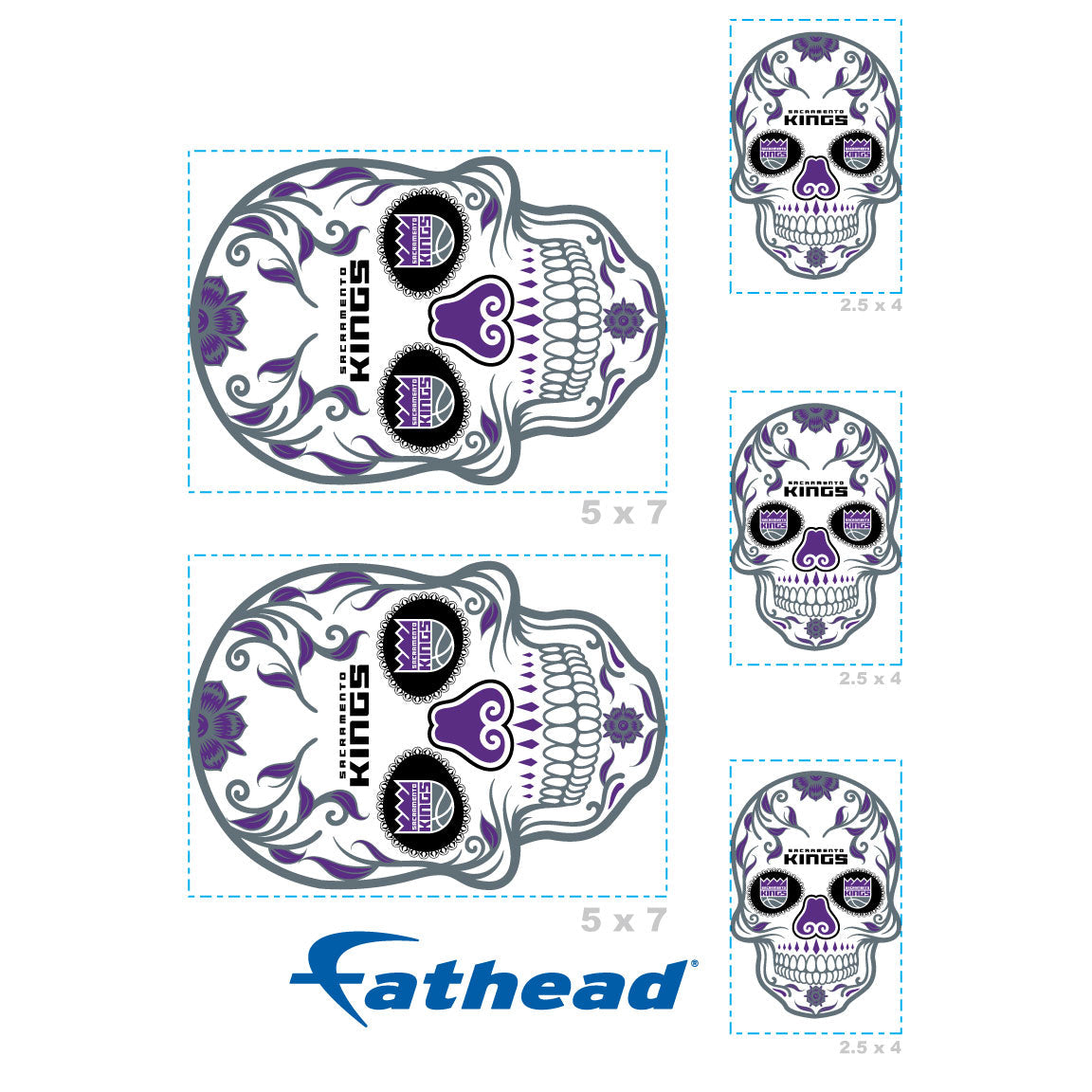 Sacramento Kings - 5 Sugar Skull Logo Minis (Mixed Sizes) - Official NBA - Reusable Vinyl Decals