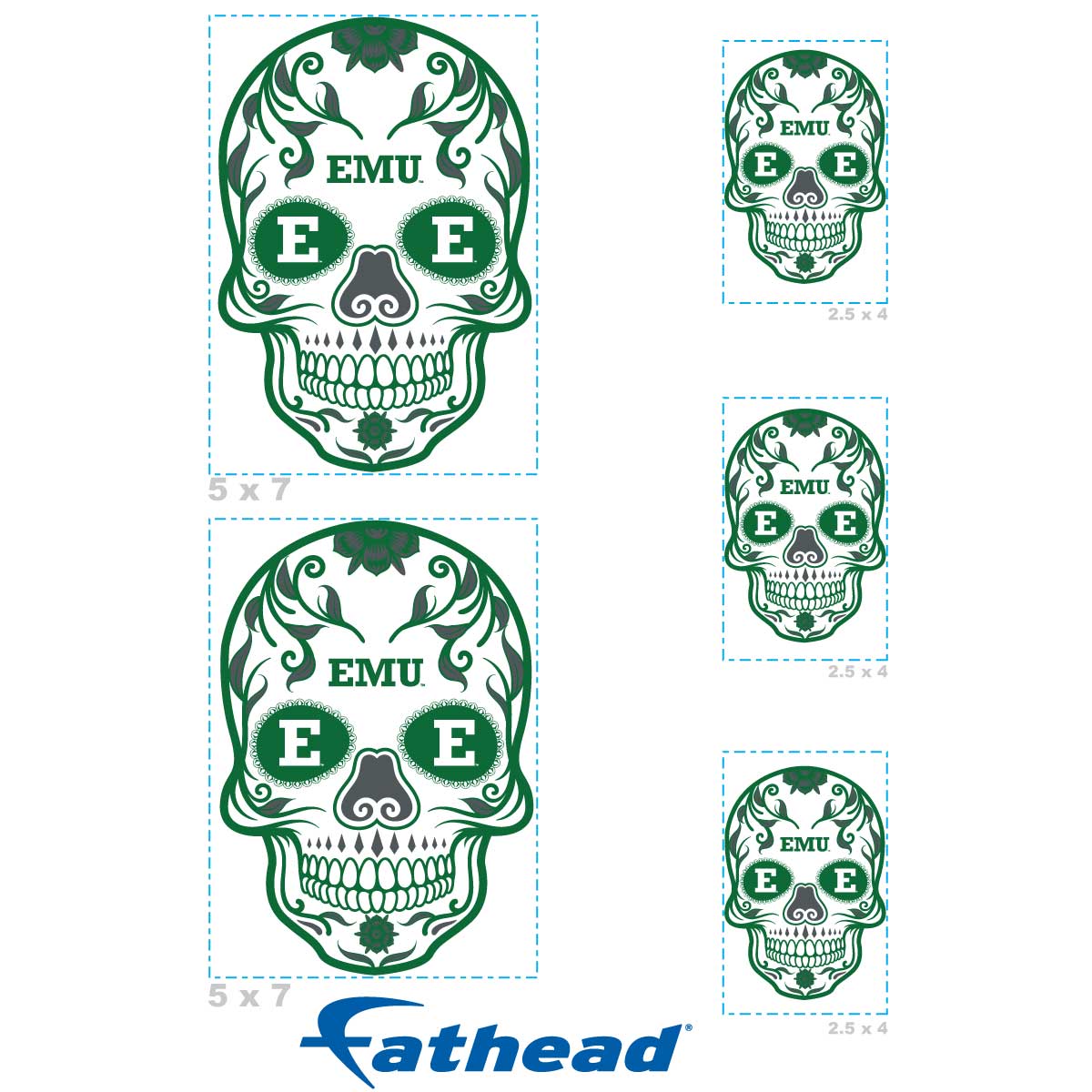 Eastern Michigan Eagles - 5 Sugar Skull Logo Minis (Mixed Sizes) - Official NCAA - Reusable Vinyl Decals