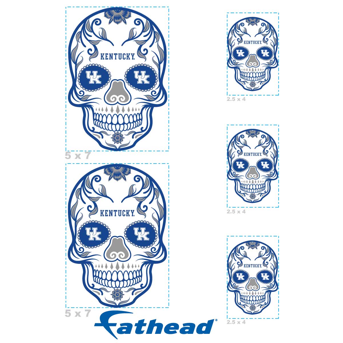 Kentucky Wildcats - 5 Sugar Skull Logo Minis (Mixed Sizes) - Official NCAA - Reusable Vinyl Decals